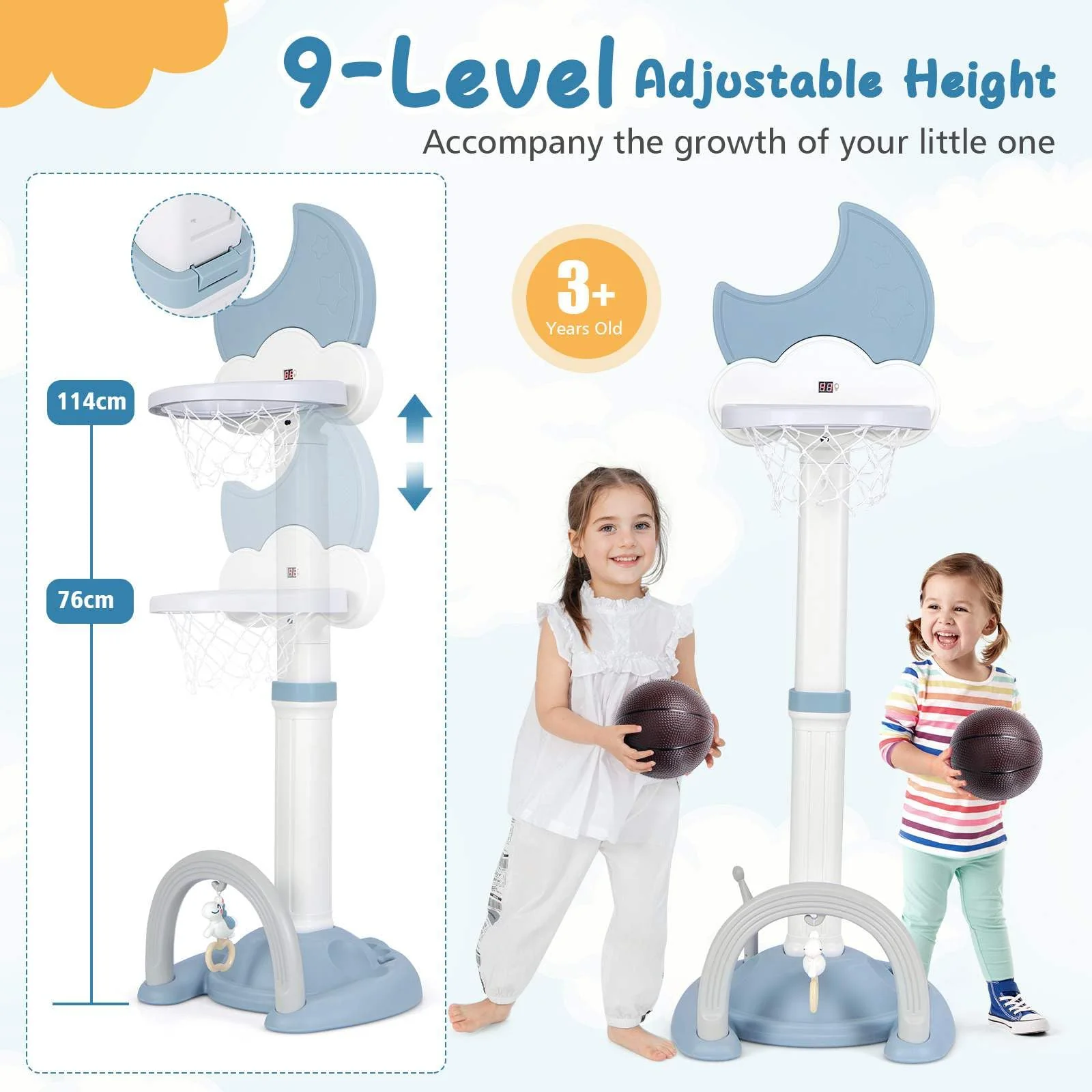 Multi-in-1 Kids Basketball Hoop Adjustable Sports Center Foot Ball Golf Playset - Image 7