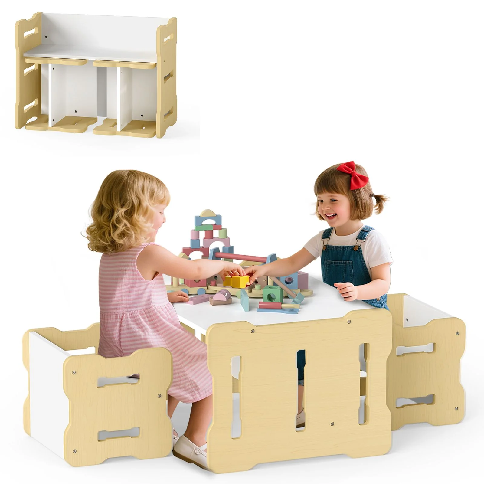 Multi-Use Toddler Furniture Set with Convertible Bench and 2 Tables - Image 10