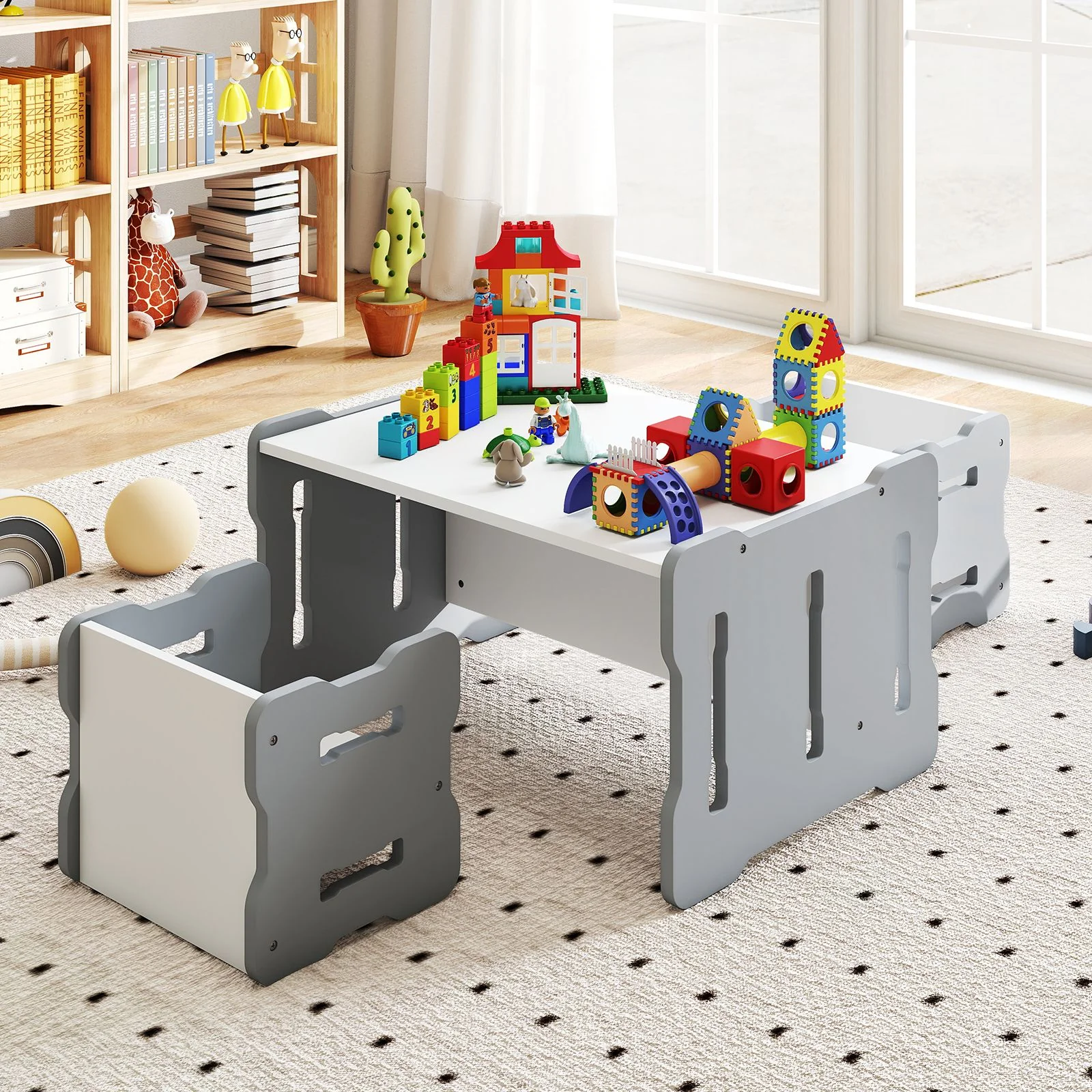 Multi-Use Toddler Furniture Set with Convertible Bench and 2 Tables - Image 2