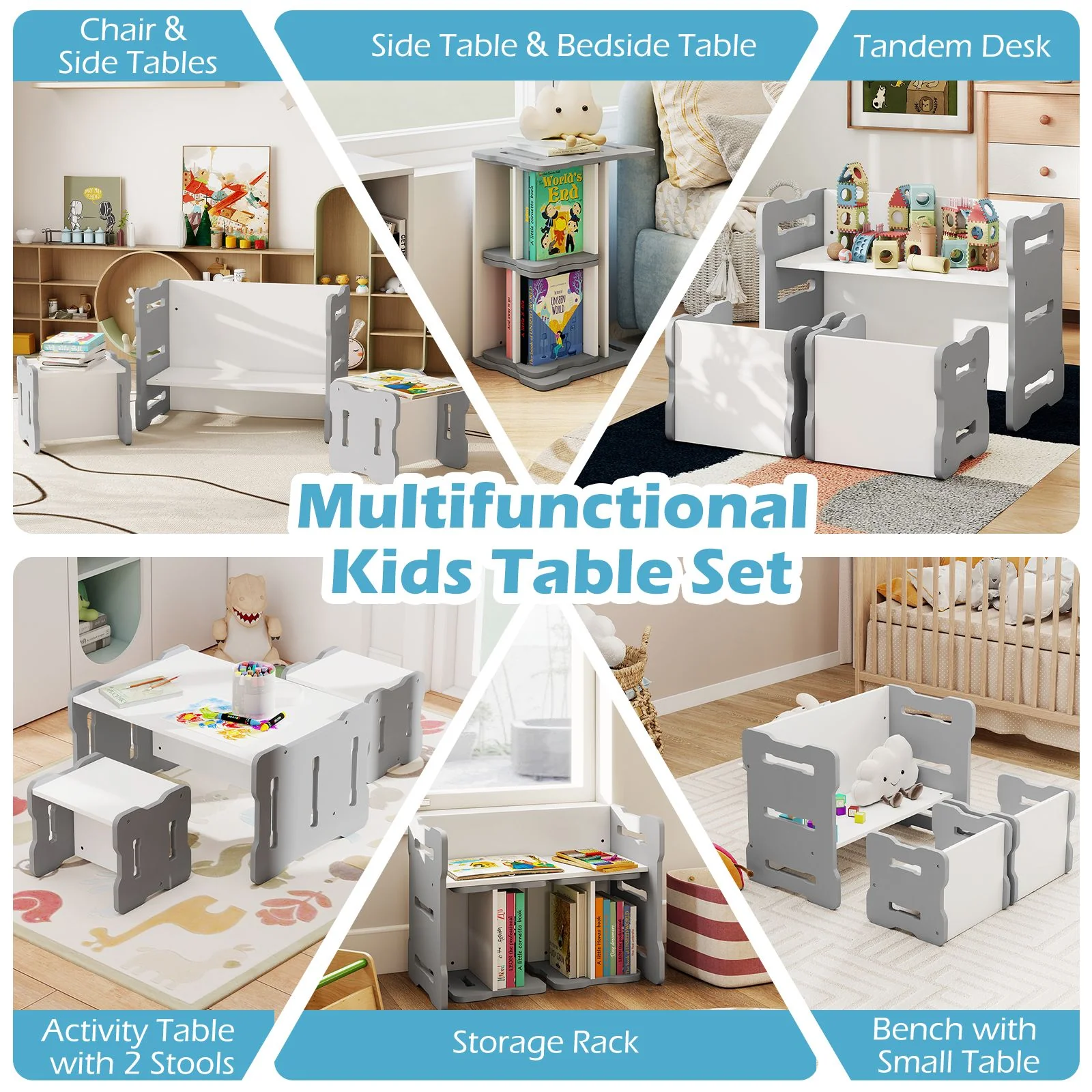 Multi-Use Toddler Furniture Set with Convertible Bench and 2 Tables - Image 4