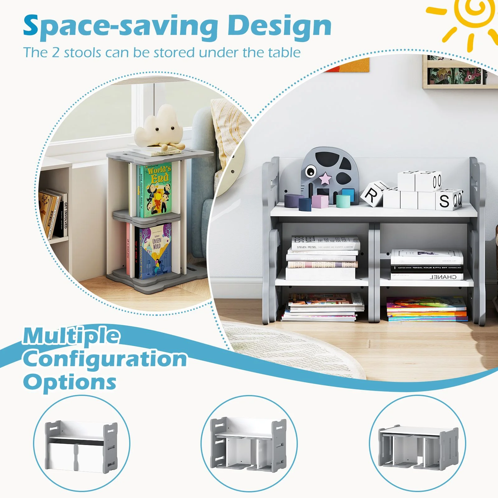 Multi-Use Toddler Furniture Set with Convertible Bench and 2 Tables - Image 5