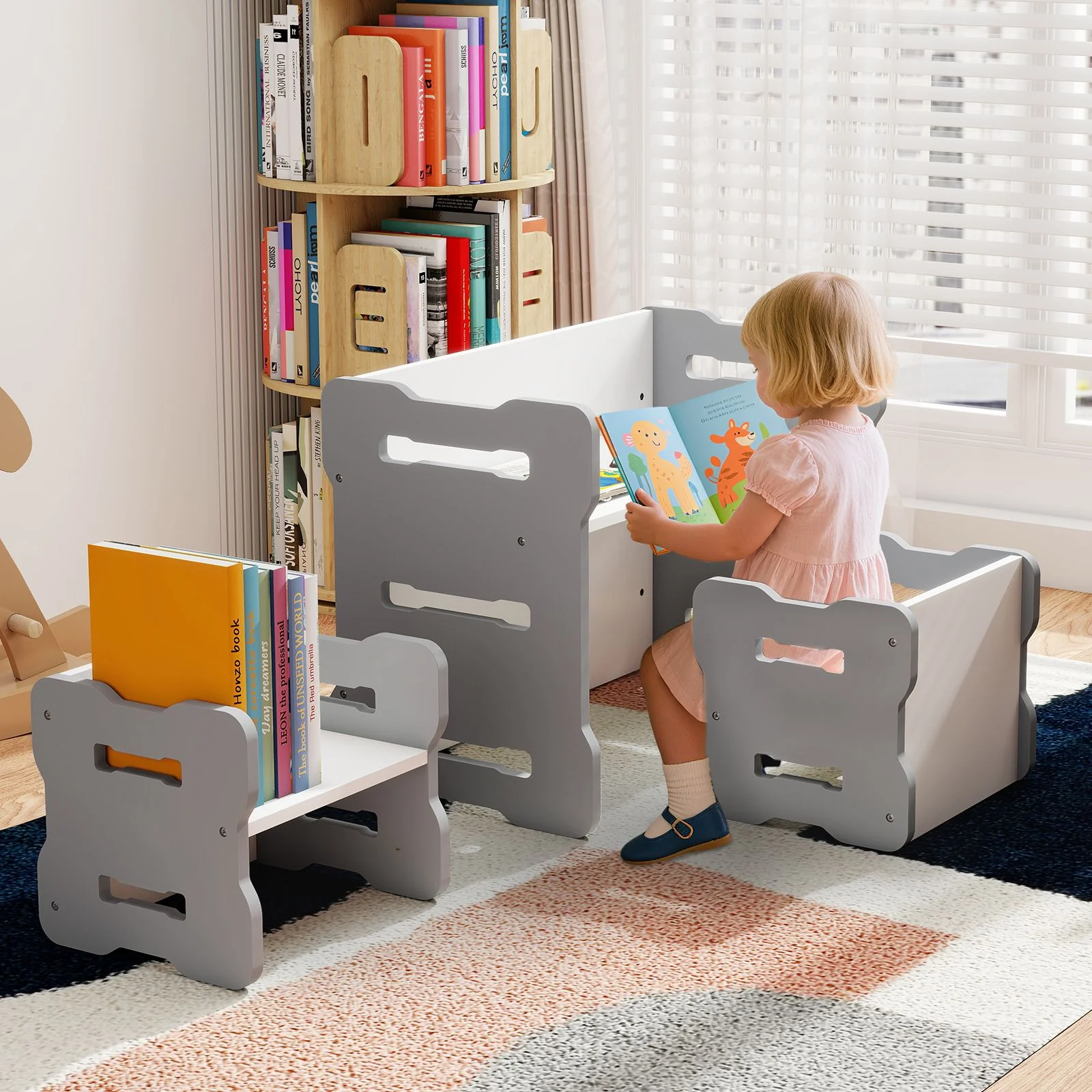 Multi-Use Toddler Furniture Set with Convertible Bench and 2 Tables - Image 8