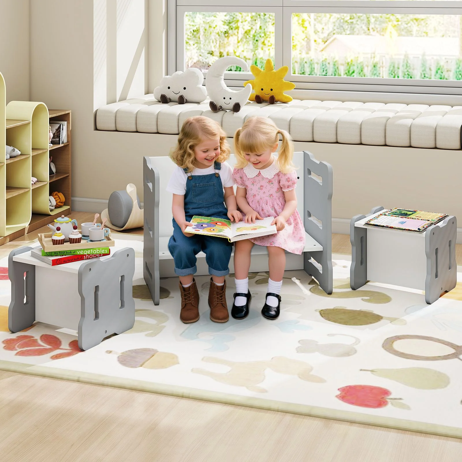 Multi-Use Toddler Furniture Set with Convertible Bench and 2 Tables - Image 9