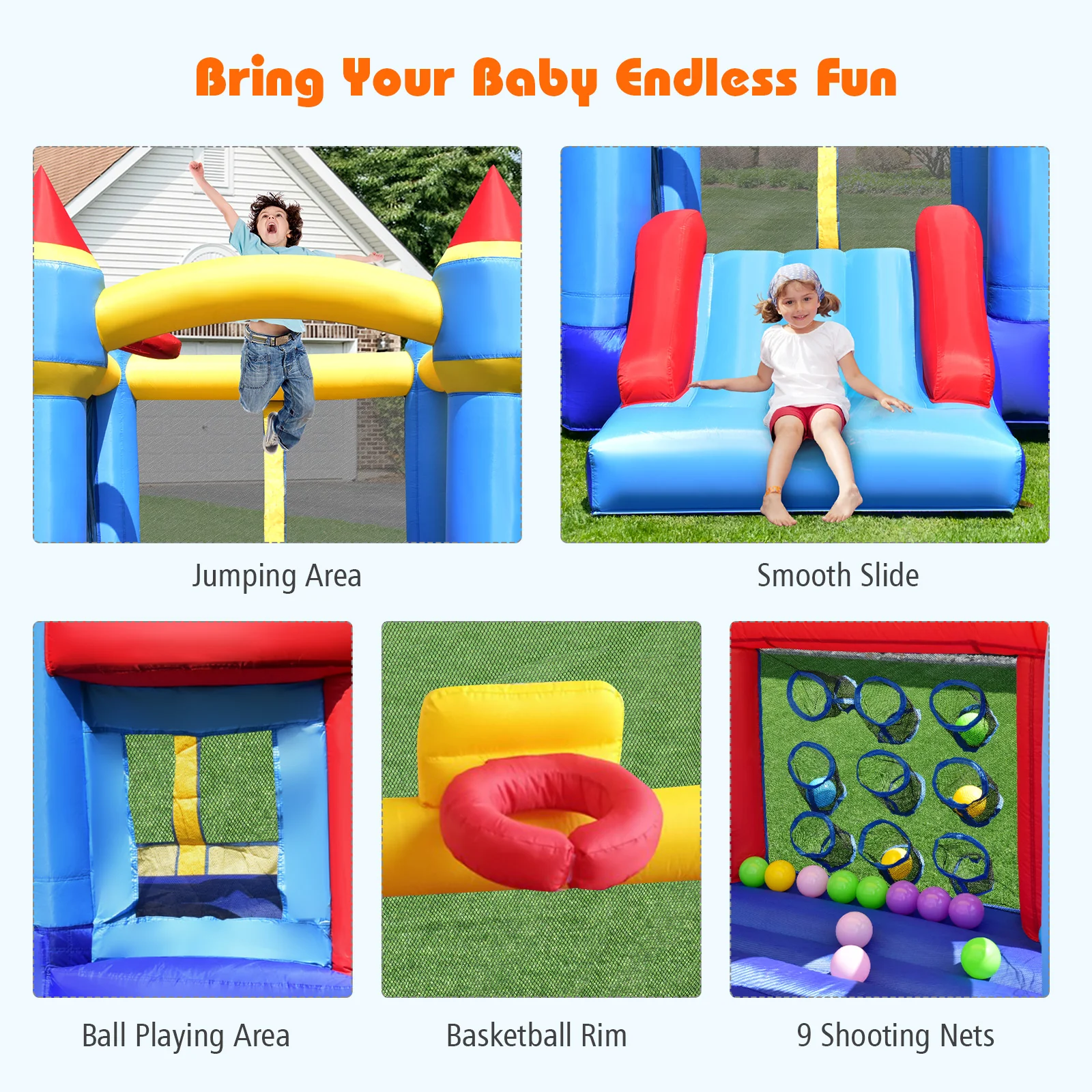 Multifunctional Inflatable Bounce House, Kids Jumper Bouncer for Backyard, Indoor & Outdoor Use - Image 5