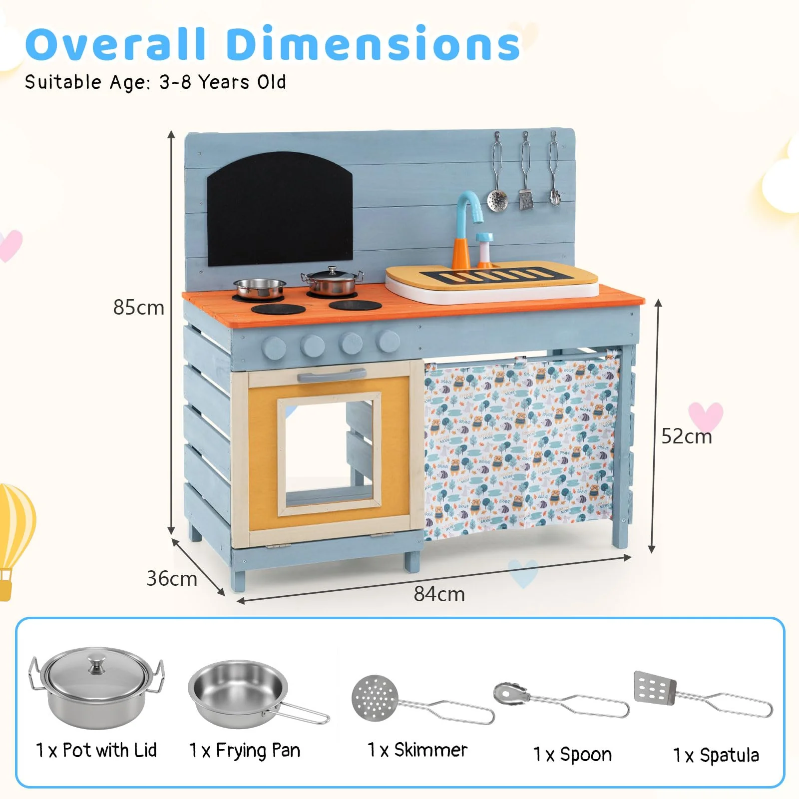 Outdoor Kids Play Kitchen Set, Wooden Kitchen Playset w/Stoves - Image 3
