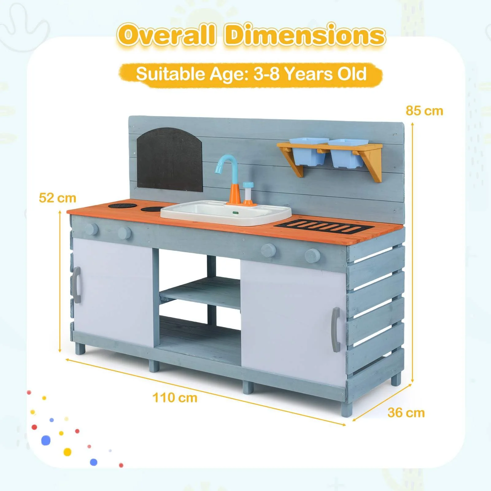 Outdoor Kids Play Kitchen, Wooden Kitchen Playset w/Sliding Doors - Image 7