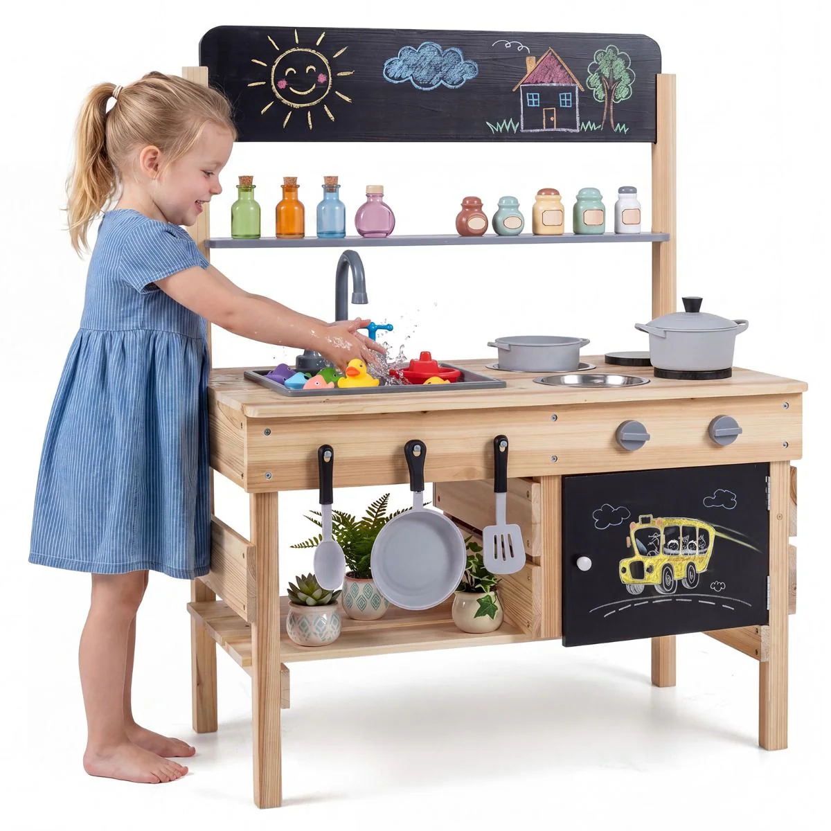 Outdoor Mud Kitchen for Kids Wooden Play Pretend Kitchen with Stoves