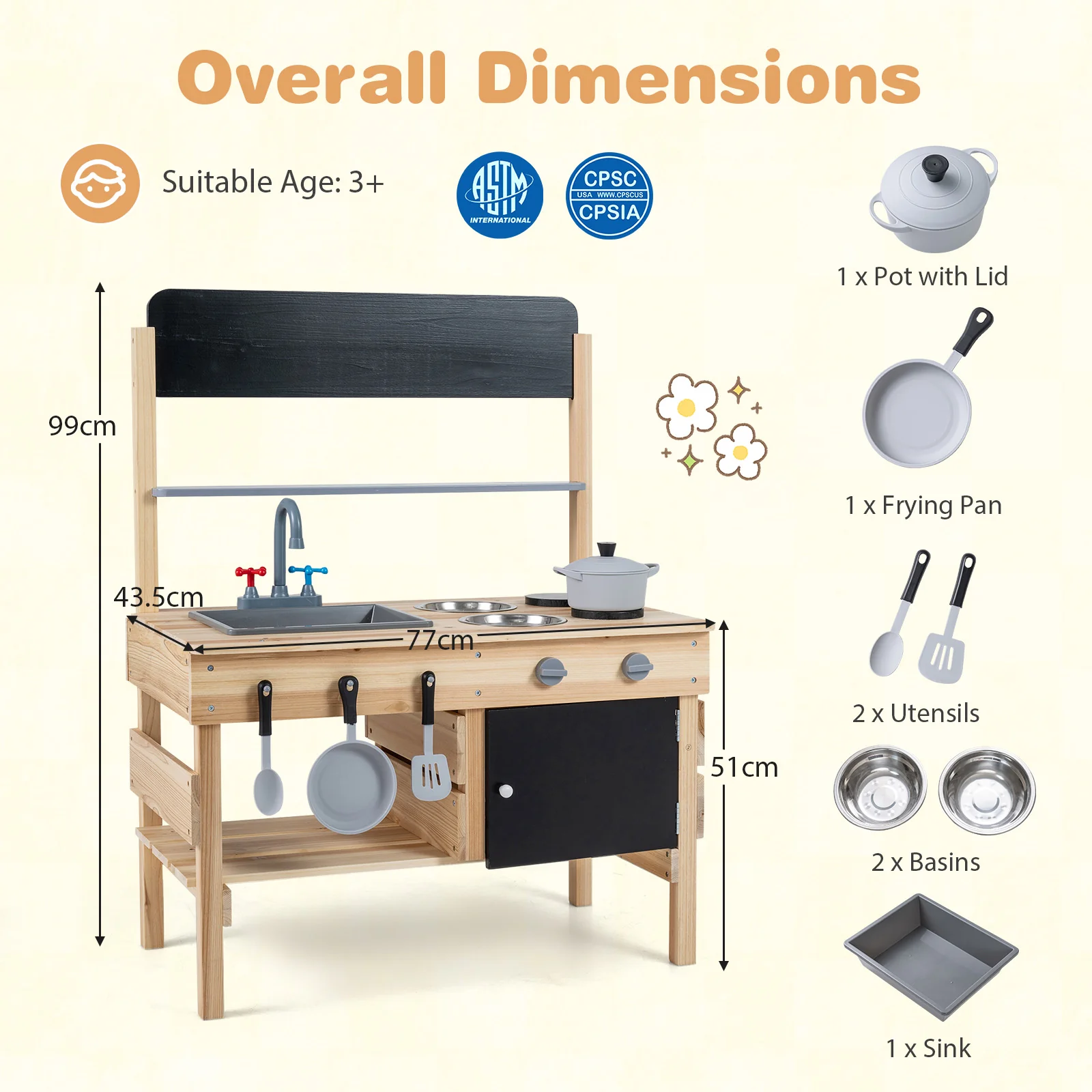 Outdoor Mud Kitchen for Kids Wooden Play Pretend Kitchen with Stoves - Image 3