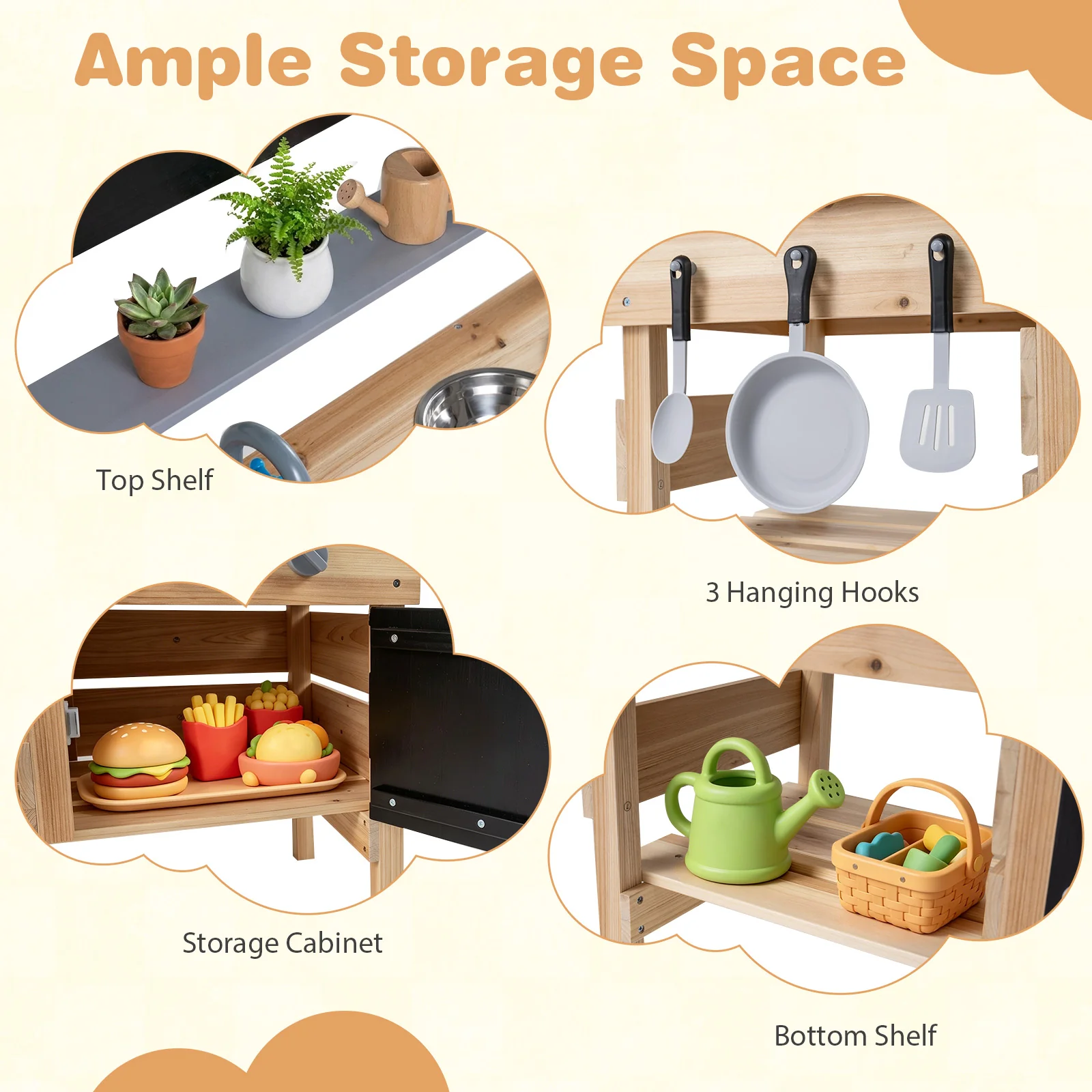 Outdoor Mud Kitchen for Kids Wooden Play Pretend Kitchen with Stoves - Image 5