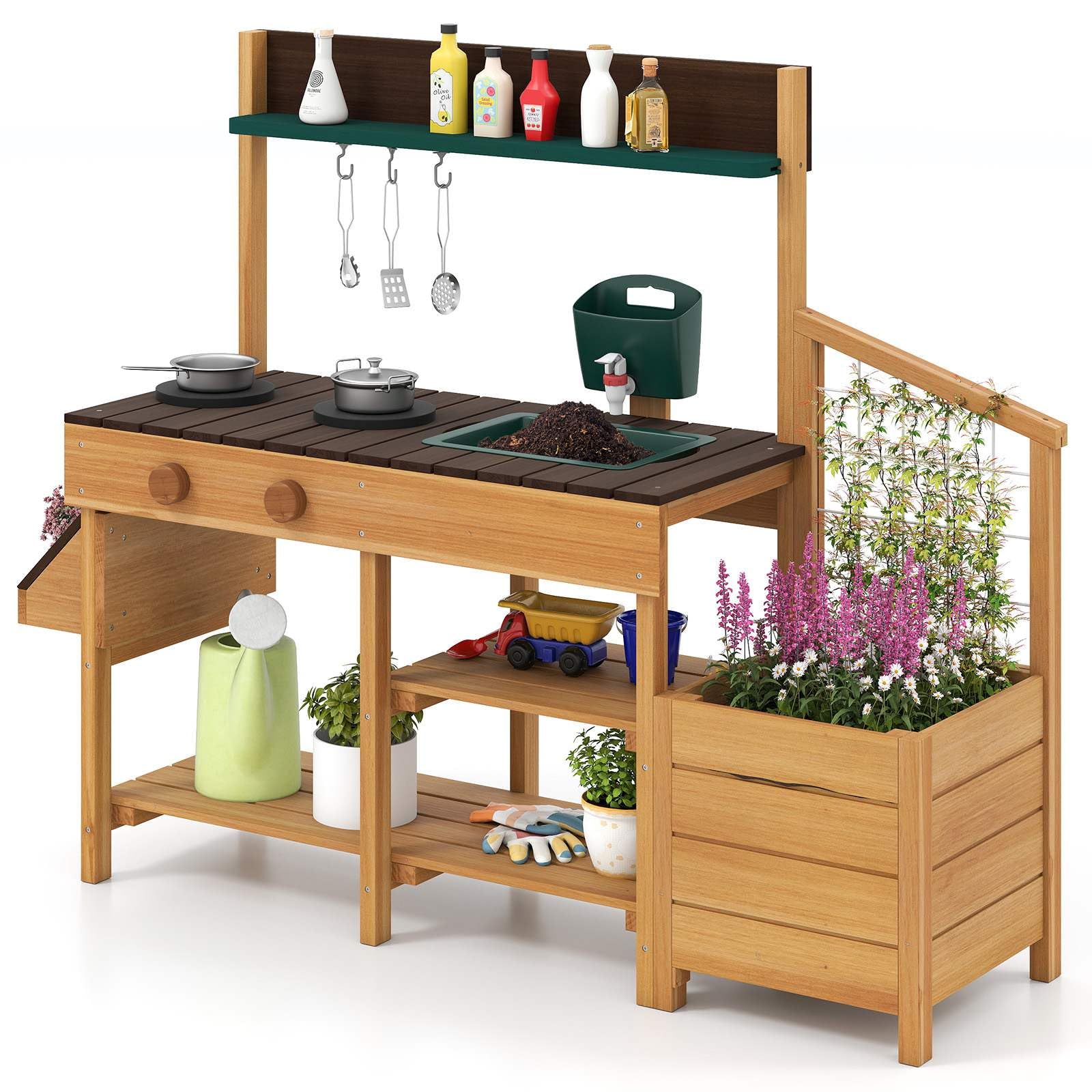 Outdoor Play Kitchen for Kids Wooden Toy Kitchen Playset with Removable Faucet - Image 10
