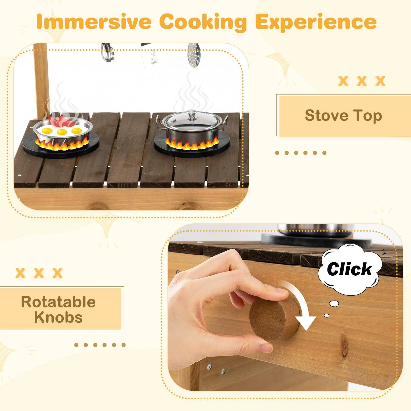 Outdoor Play Kitchen for Kids Wooden Toy Kitchen Playset with Removable Faucet - Image 4