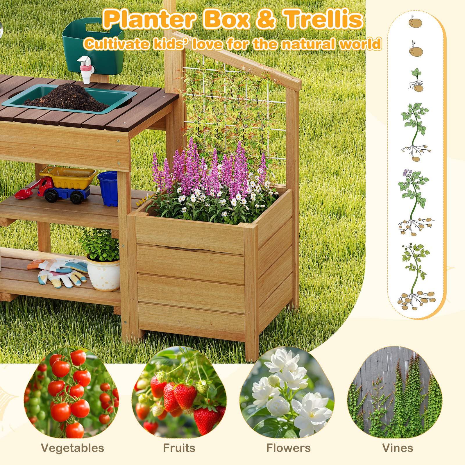 Outdoor Play Kitchen for Kids Wooden Toy Kitchen Playset with Removable Faucet - Image 6