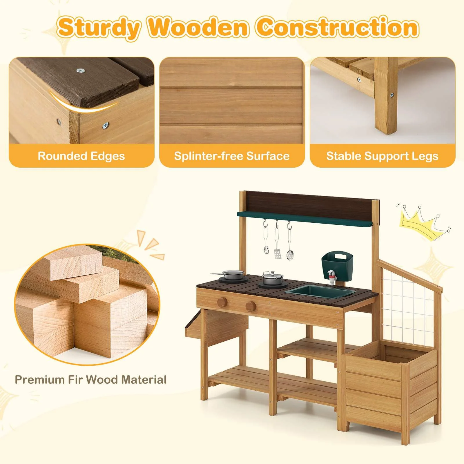 Outdoor Play Kitchen for Kids Wooden Toy Kitchen Playset with Removable Faucet - Image 8