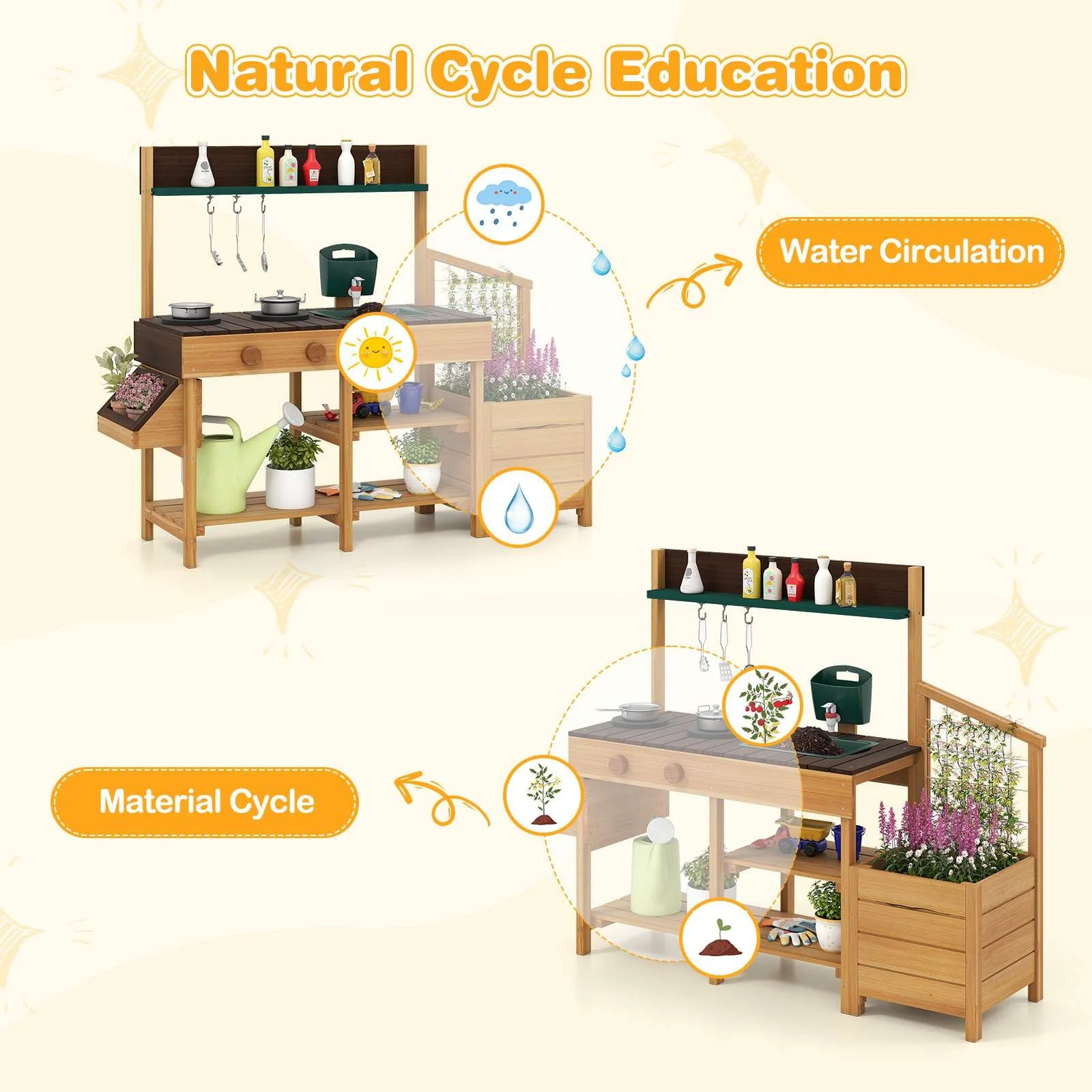 Outdoor Play Kitchen for Kids Wooden Toy Kitchen Playset with Removable Faucet - Image 9