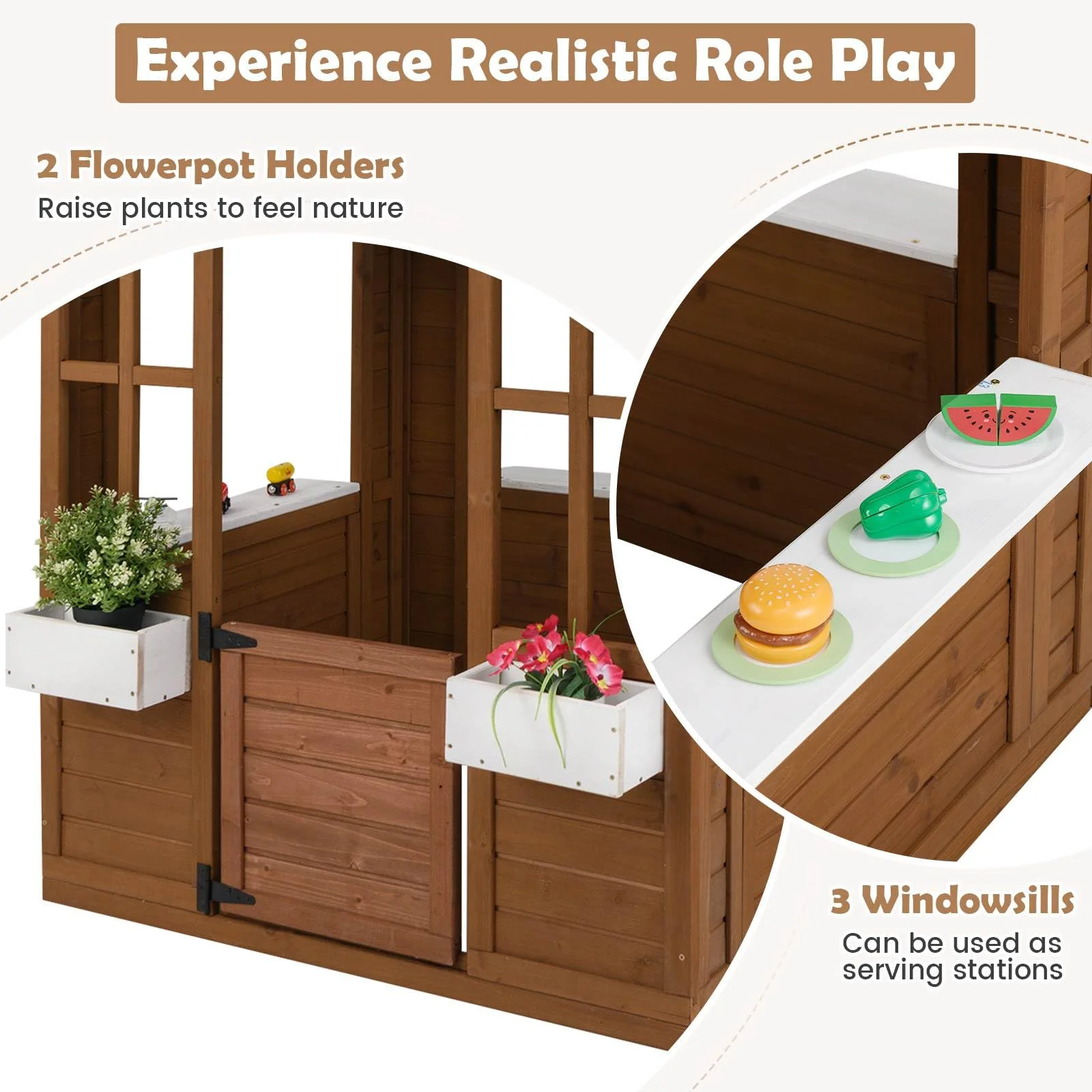 Outdoor Playhouse with Windows and Serving Stations for 2+ Years Old - Image 4