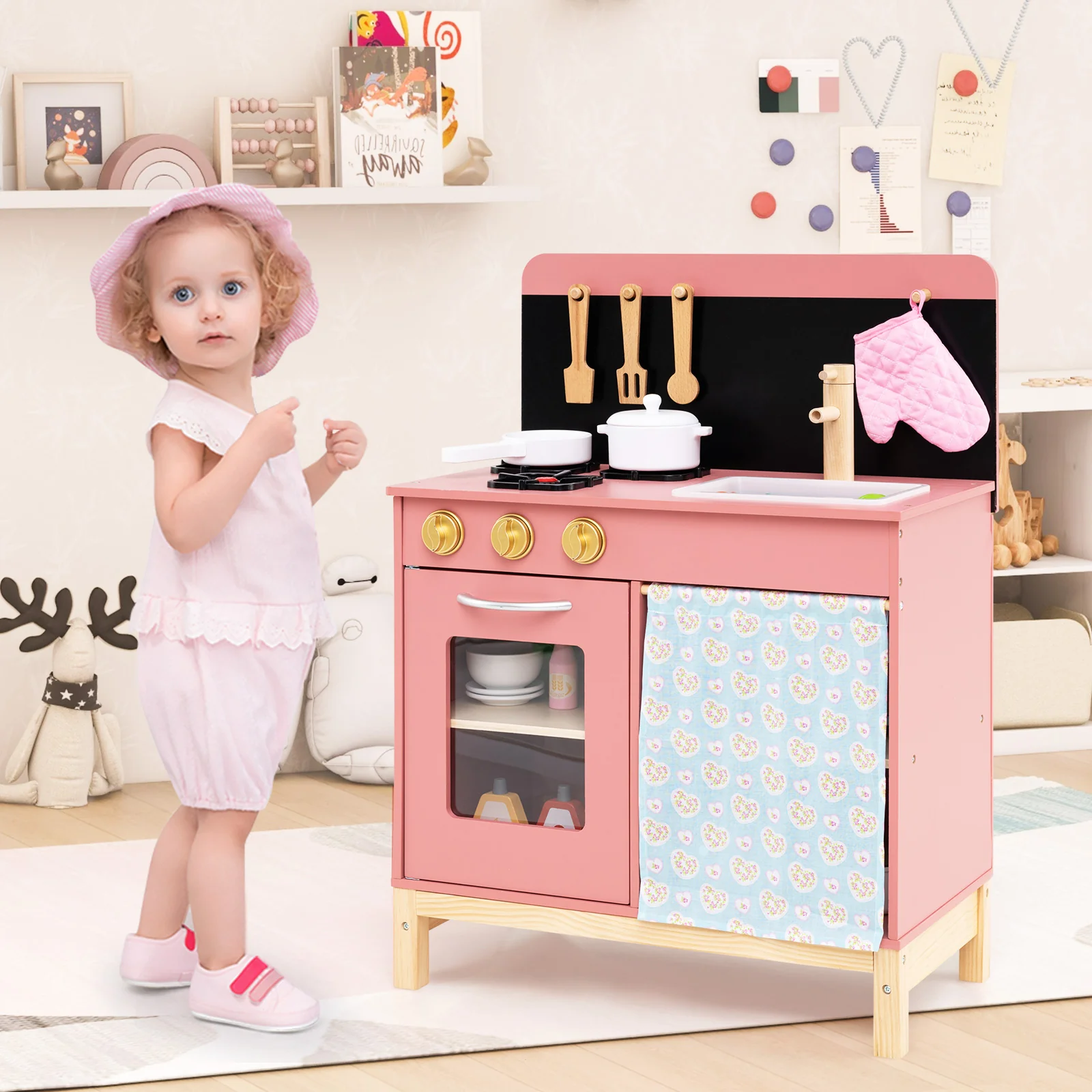 Play Kitchen for Kids, Chef Pretend Play Set with Cookware Accessories - Image 2