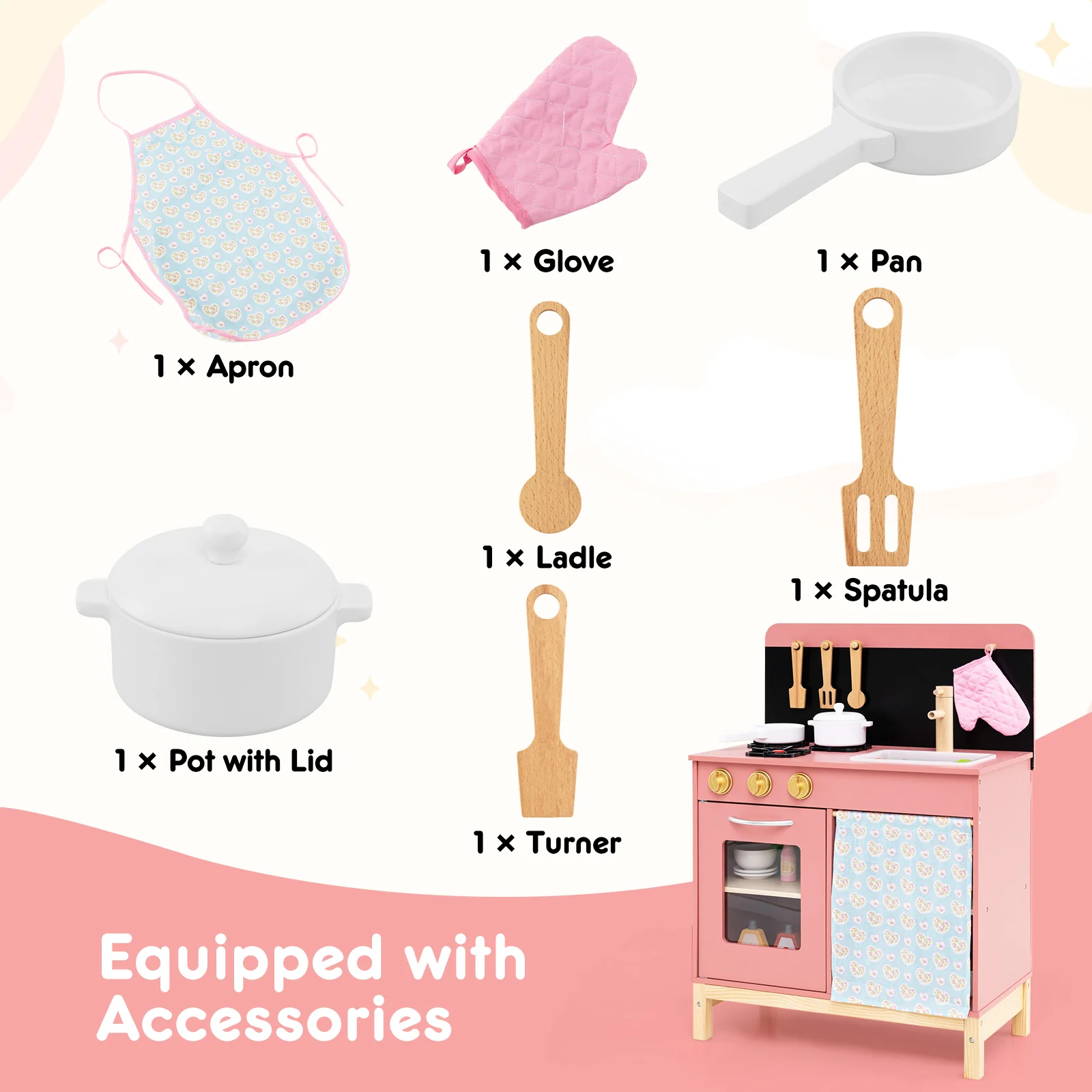 Play Kitchen for Kids, Chef Pretend Play Set with Cookware Accessories - Image 3