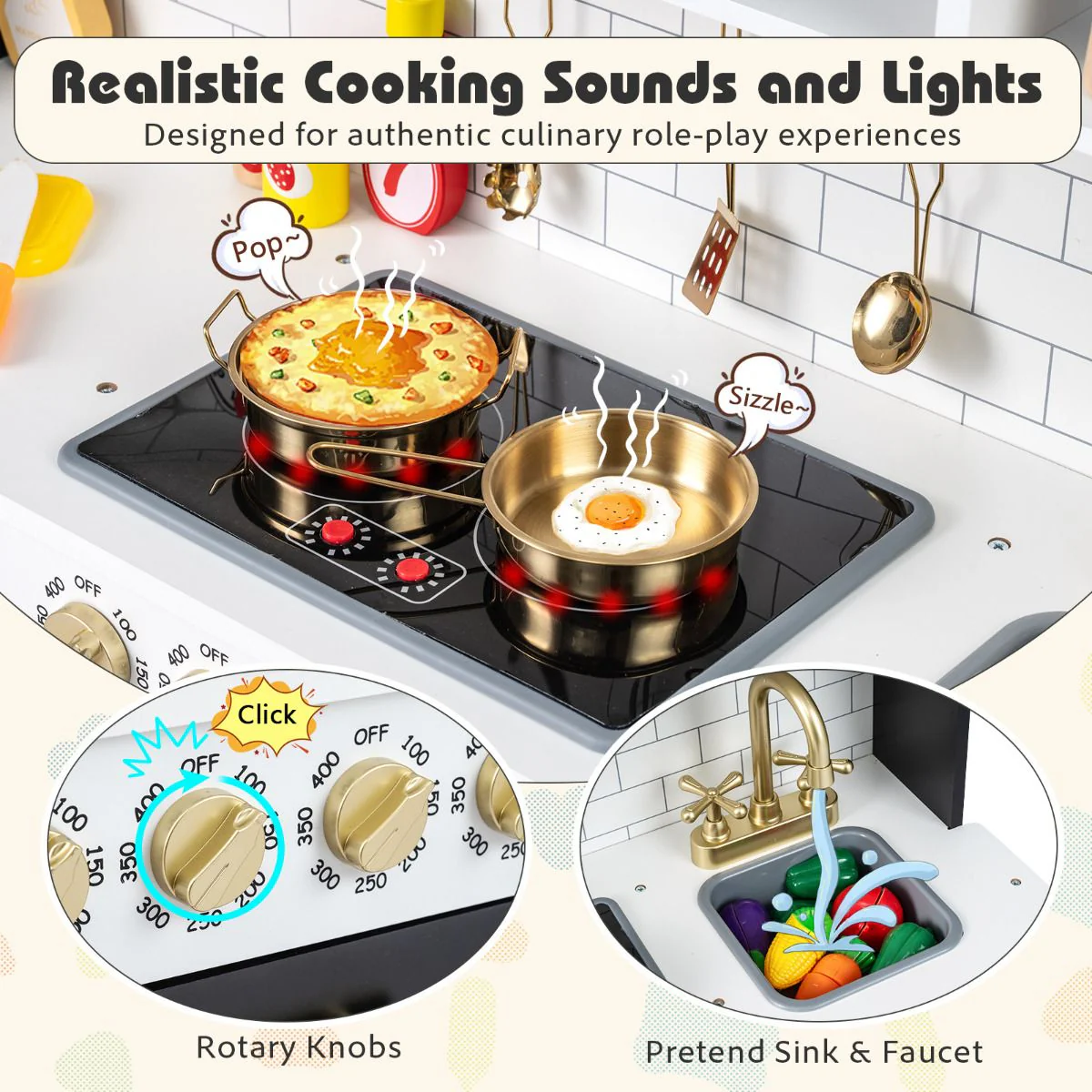 Play Kitchen for Kids with Realistic Lights and Sounds - Image 7