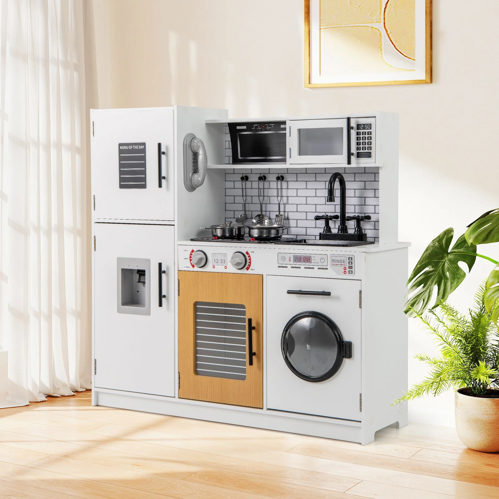 Play Kitchen Toy Set Kids Kitchen Playset with Oven Washing Machine - Image 2