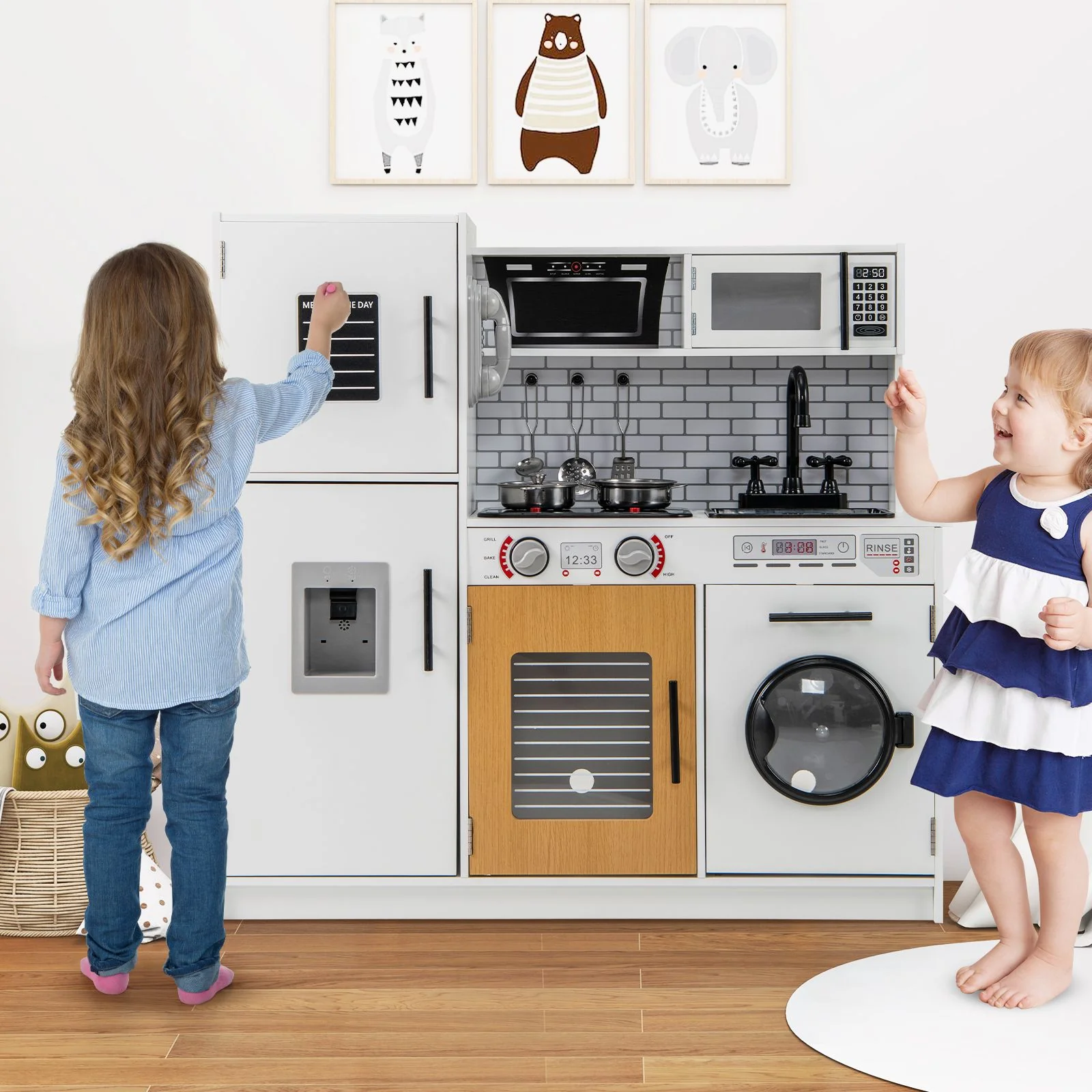 Play Kitchen Toy Set Kids Kitchen Playset with Oven Washing Machine - Image 3