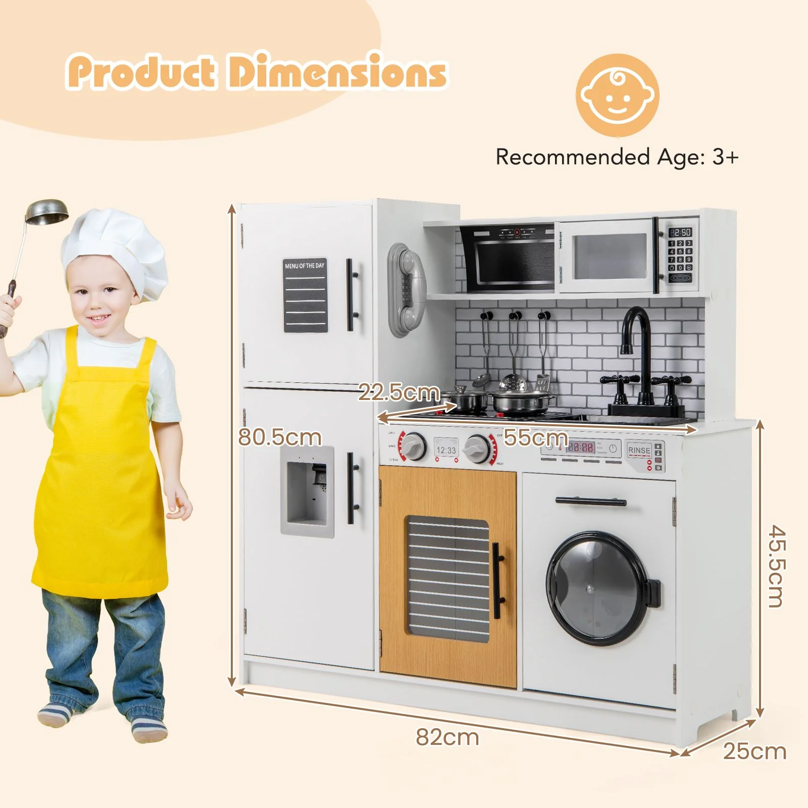 Play Kitchen Toy Set Kids Kitchen Playset with Oven Washing Machine - Image 4