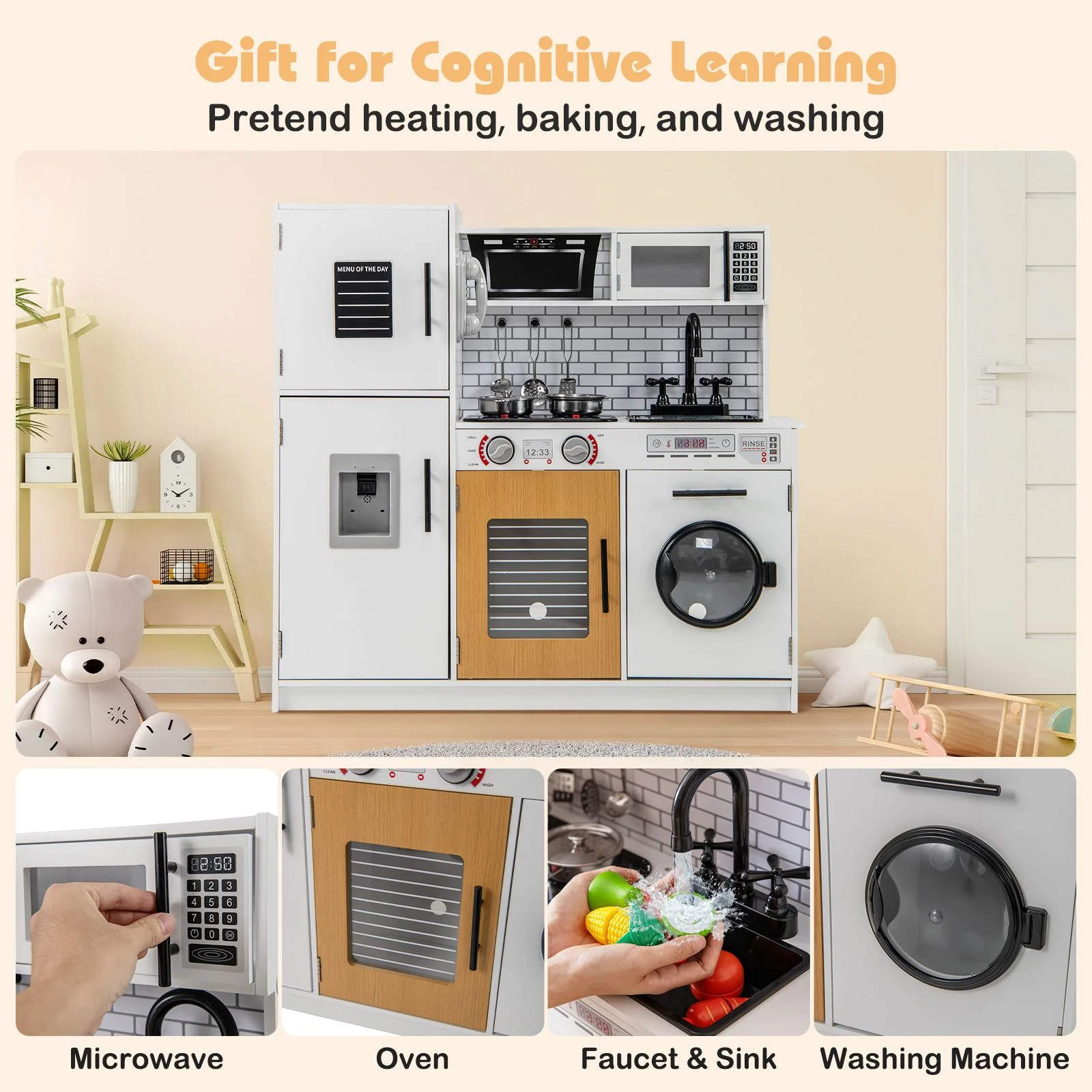 Play Kitchen Toy Set Kids Kitchen Playset with Oven Washing Machine - Image 5