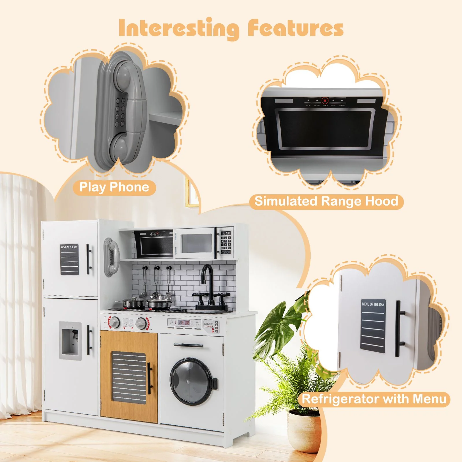 Play Kitchen Toy Set Kids Kitchen Playset with Oven Washing Machine - Image 7