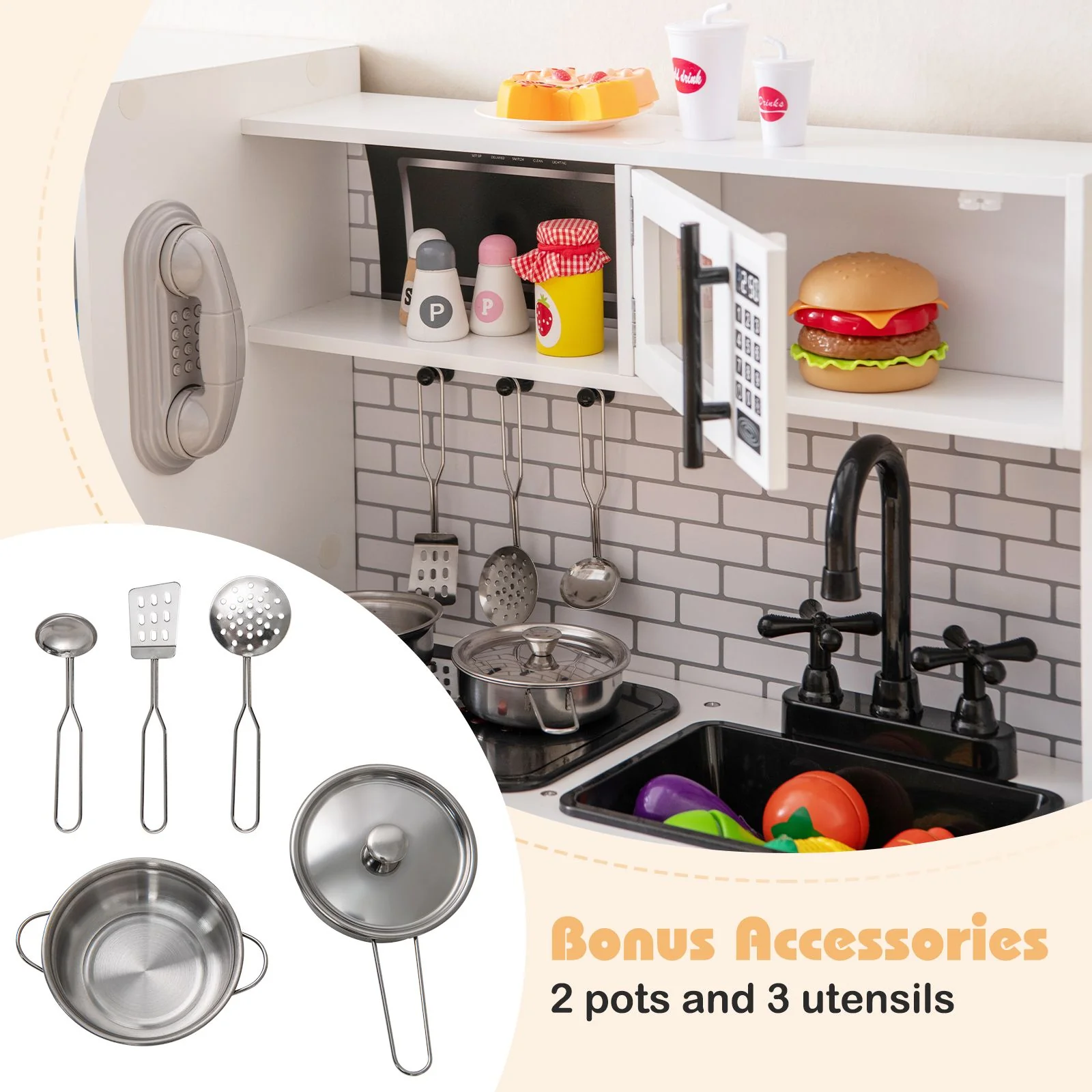 Play Kitchen Toy Set Kids Kitchen Playset with Oven Washing Machine - Image 8