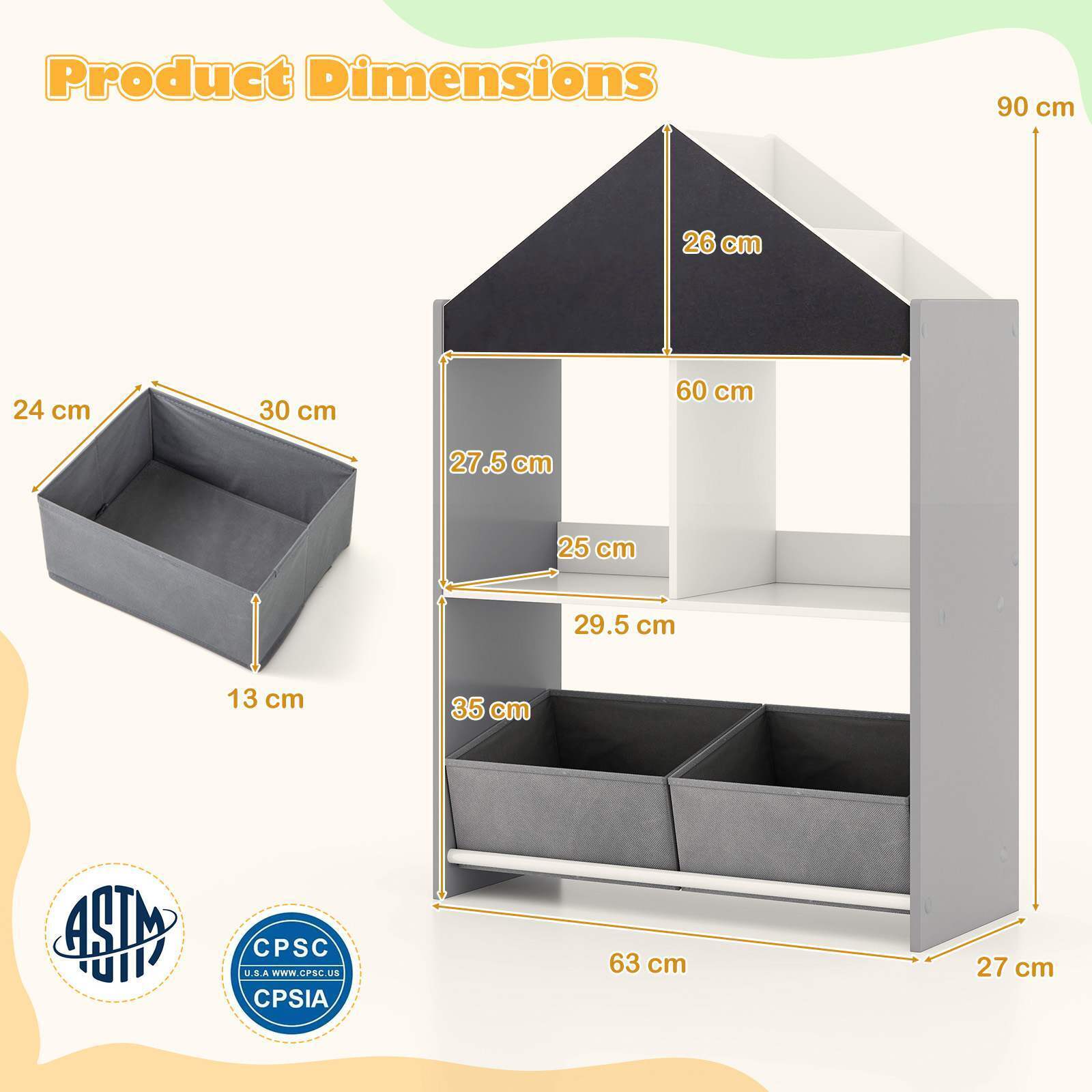 Playhouse Kids Bookshelf Wooden Toy Storage Organizer w/Chalkboard & Whiteboard - Image 4