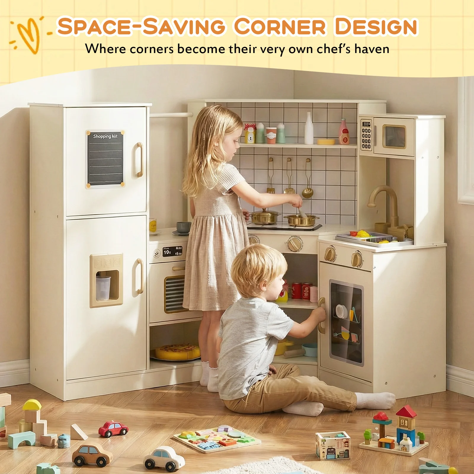 Pretend Play Corner Kitchen Set with Ice Dispenser and Water Circulation Faucet - Image 10
