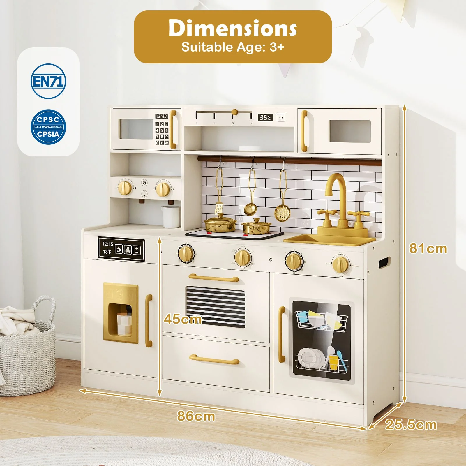 Pretend Toy Kitchen Set with Water Dispenser and Dishwasher - Image 3