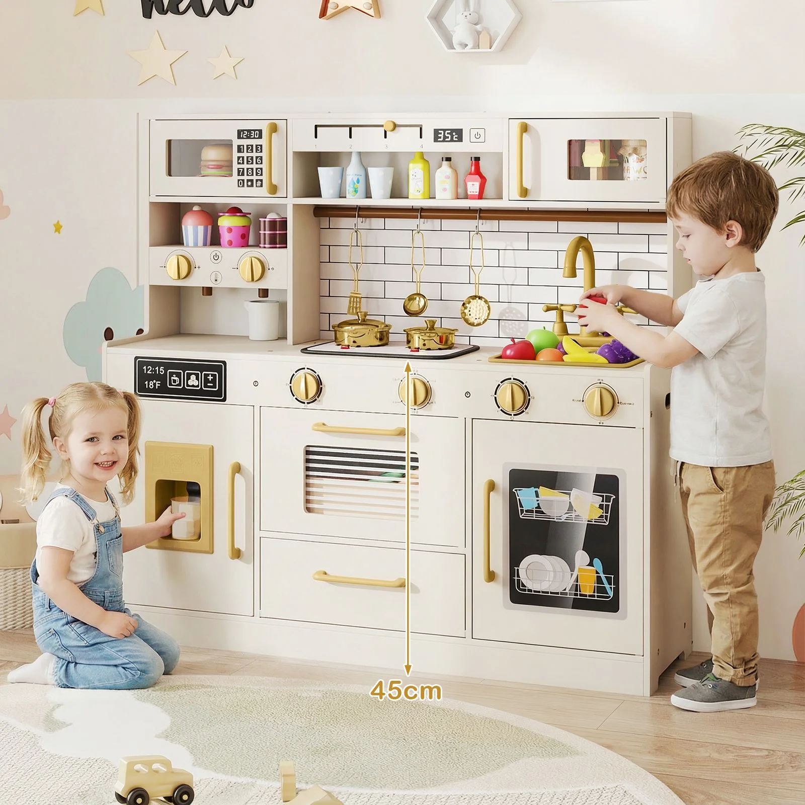 Pretend Toy Kitchen Set with Water Dispenser and Dishwasher - Image 9