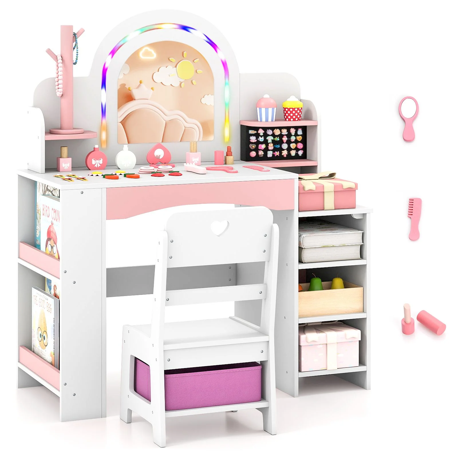 Princess Pretend Play Makeup Table with Open Storage Shelves and Jewelry Rack - Image 10