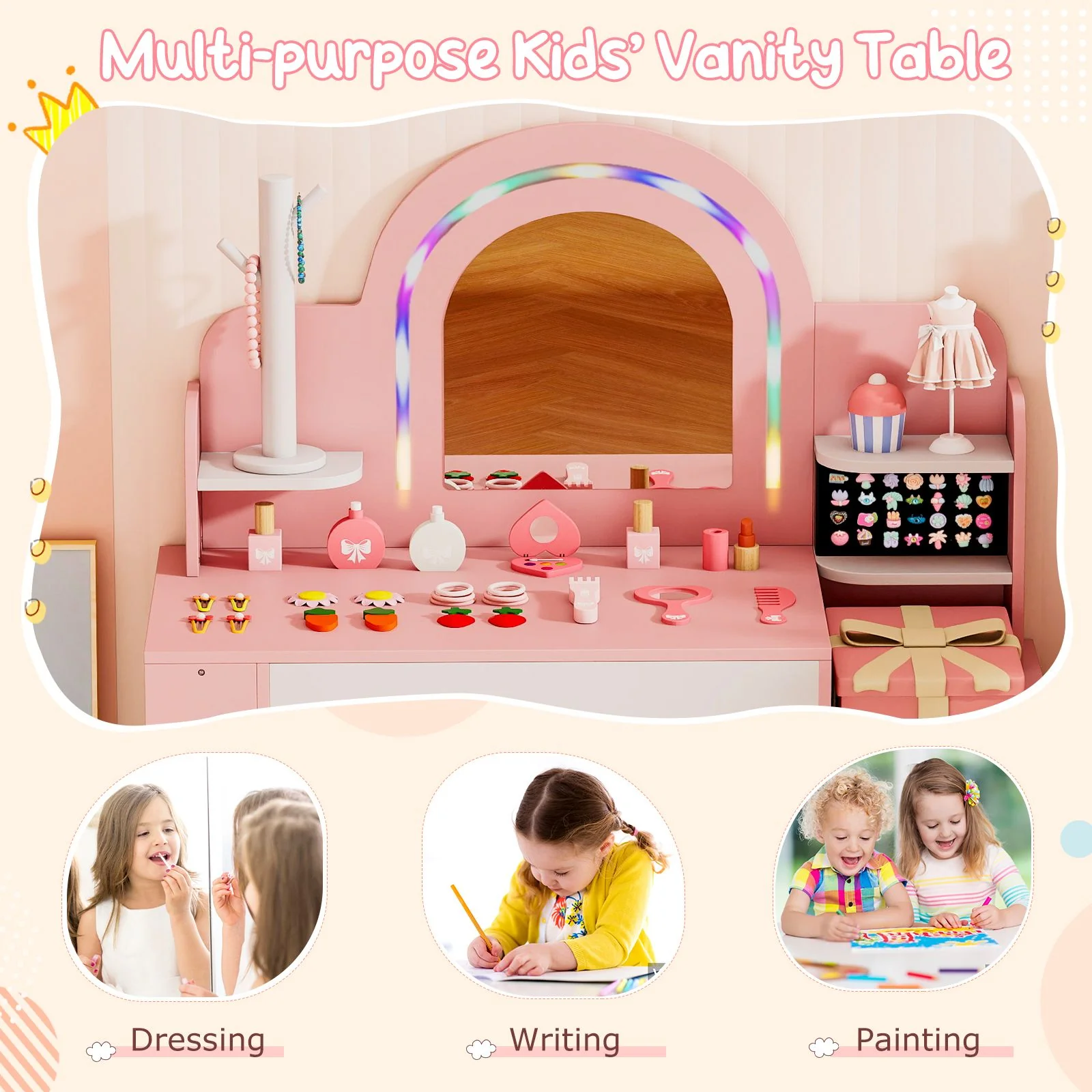 Princess Pretend Play Makeup Table with Open Storage Shelves and Jewelry Rack - Image 5