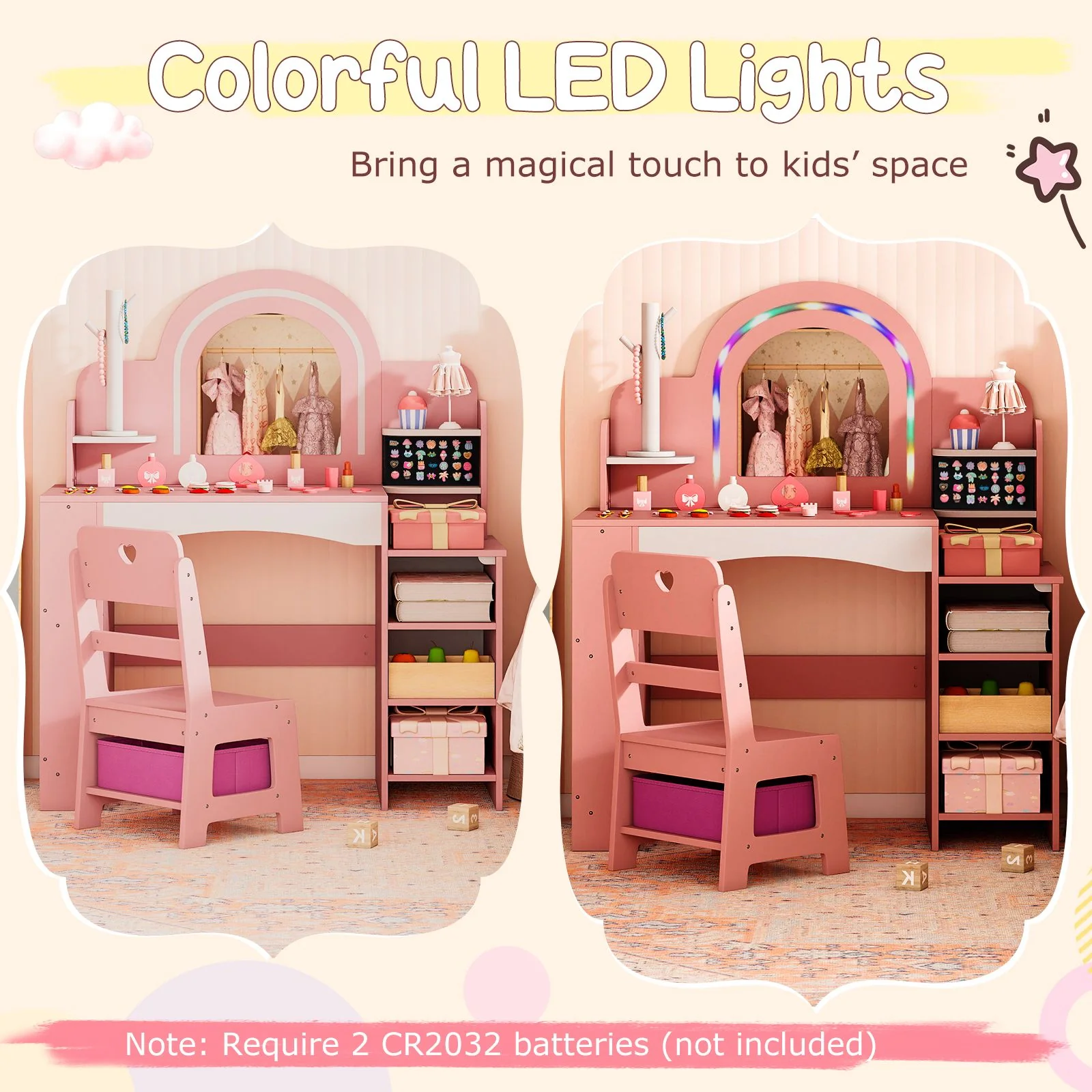 Princess Pretend Play Makeup Table with Open Storage Shelves and Jewelry Rack - Image 6