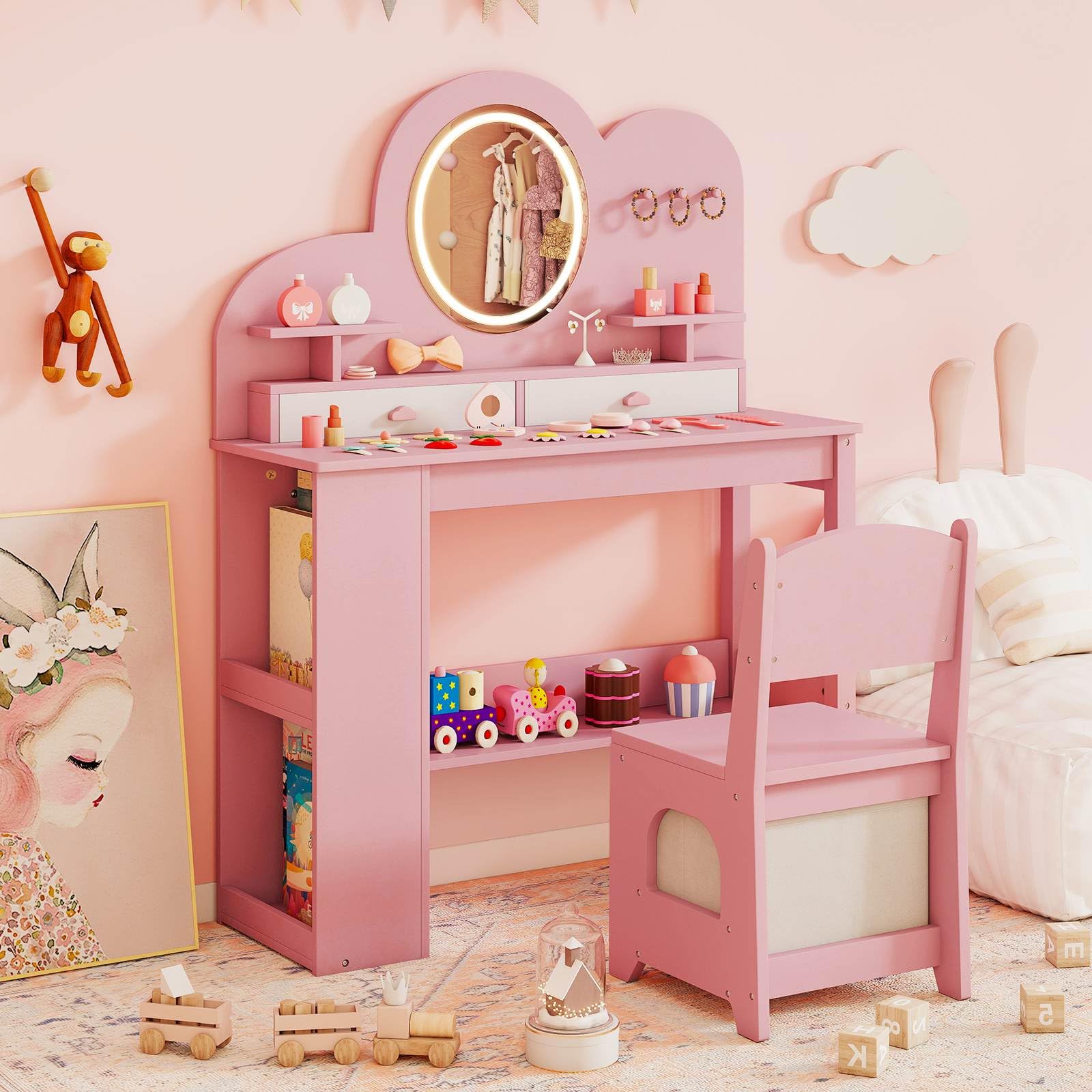 Princess Vanity Table and Chair Set with 2 Drawers - Image 2