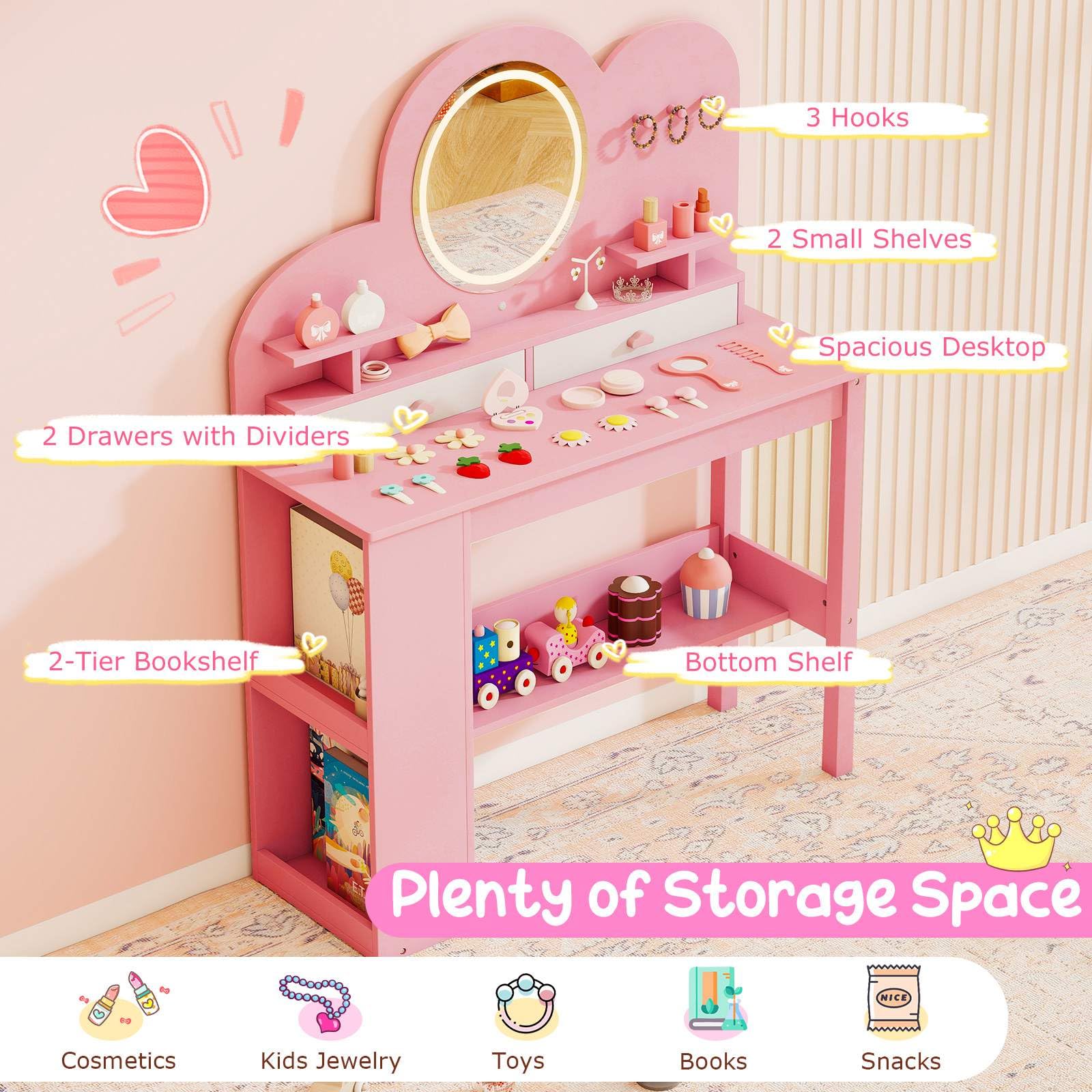 Princess Vanity Table and Chair Set with 2 Drawers - Image 5