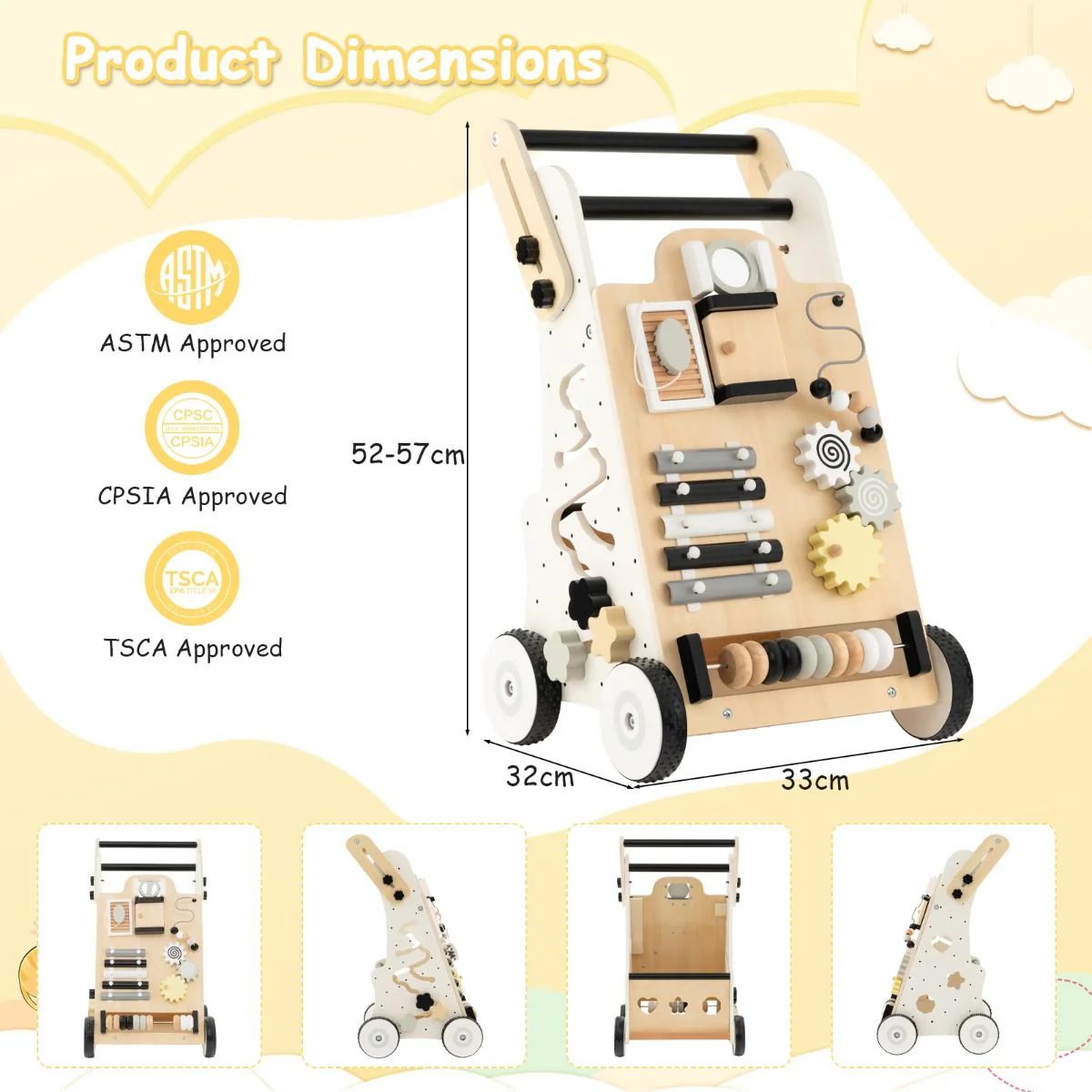 Push and Pull Learning Activity Walker with Double Handles for Babies andToddlers - Image 3