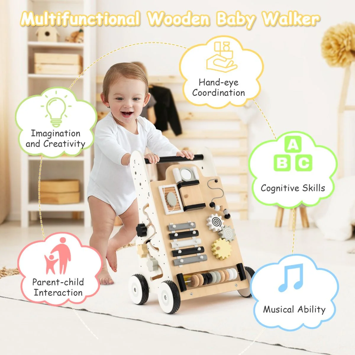 Push and Pull Learning Activity Walker with Double Handles for Babies andToddlers - Image 5