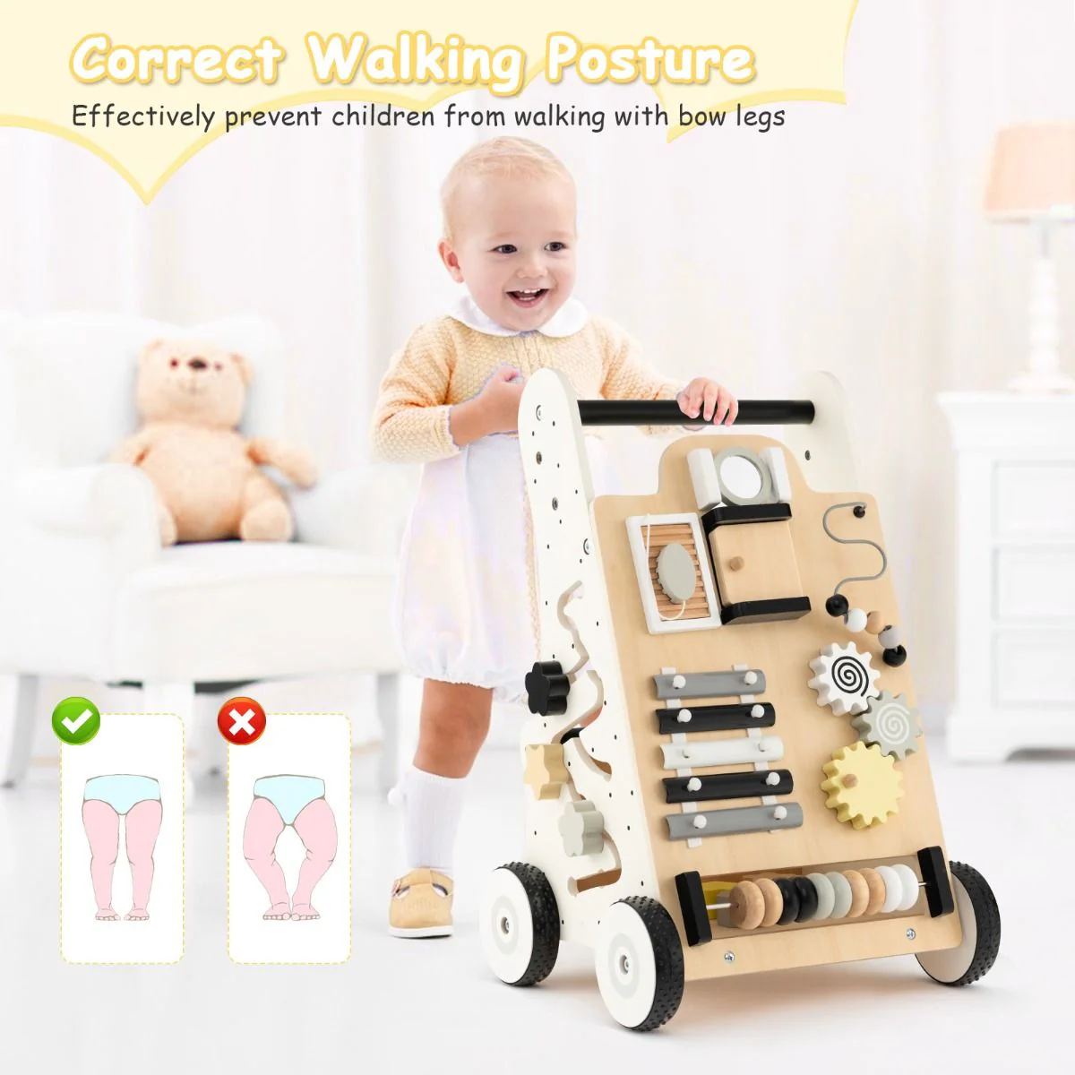 Push and Pull Learning Activity Walker with Double Handles for Babies andToddlers - Image 9