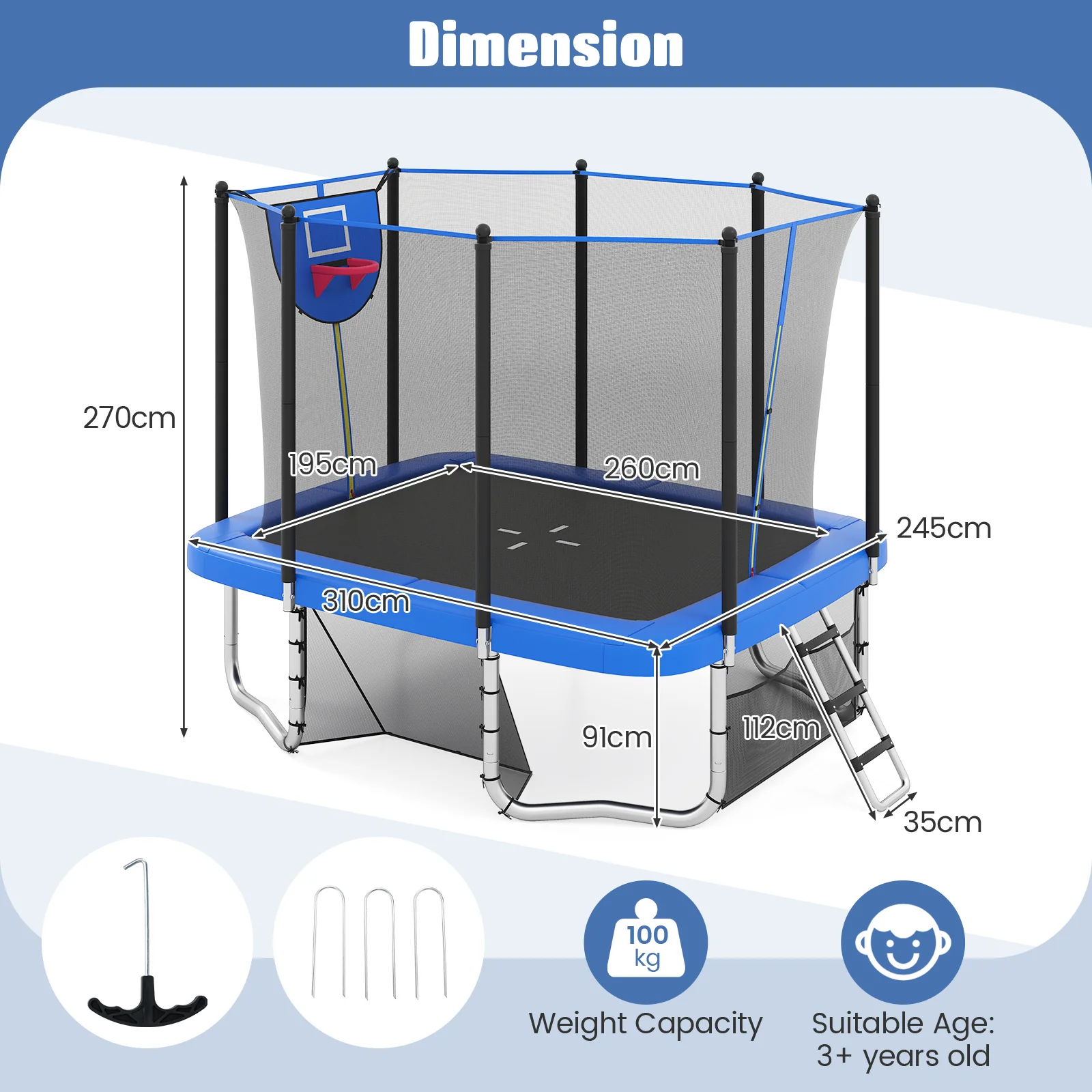 Rectangle Outdoor Trampoline, 10 x 8 FT Heavy-Duty Trampoline for Kids and Adults - Image 11