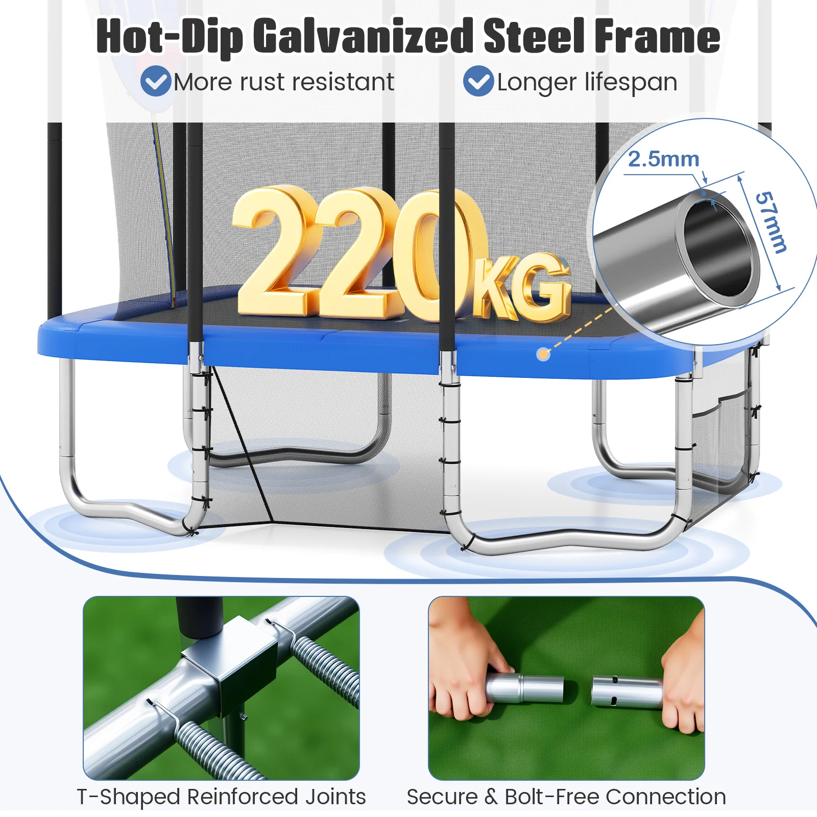 Rectangle Outdoor Trampoline, 10 x 8 FT Heavy-Duty Trampoline for Kids and Adults - Image 7