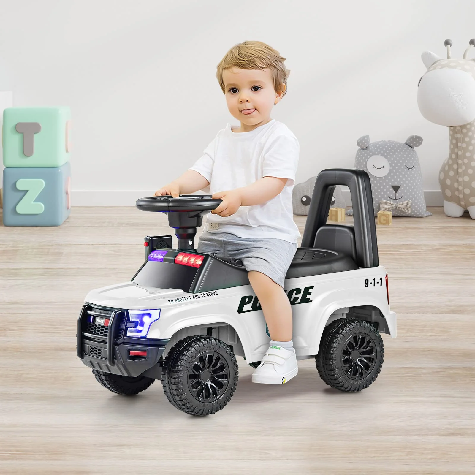 Ride On Push Police Car, Toddler Foot-to-Floor Sliding Toy with Siren - Image 2