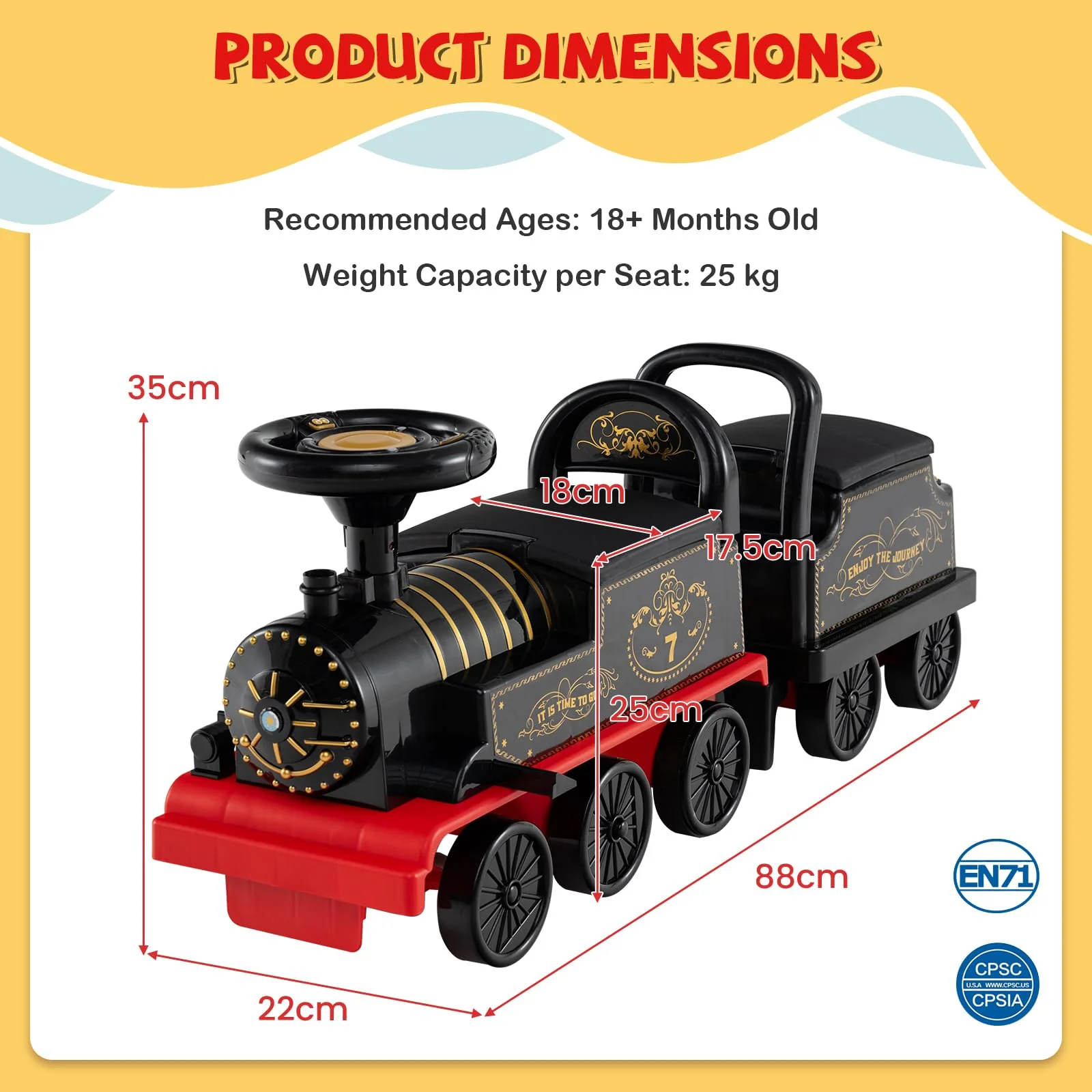 Ride on Train with Carriage, 6V 2-Seater Battery Powered Ride on Toy with Under-Seat Storage - Image 6