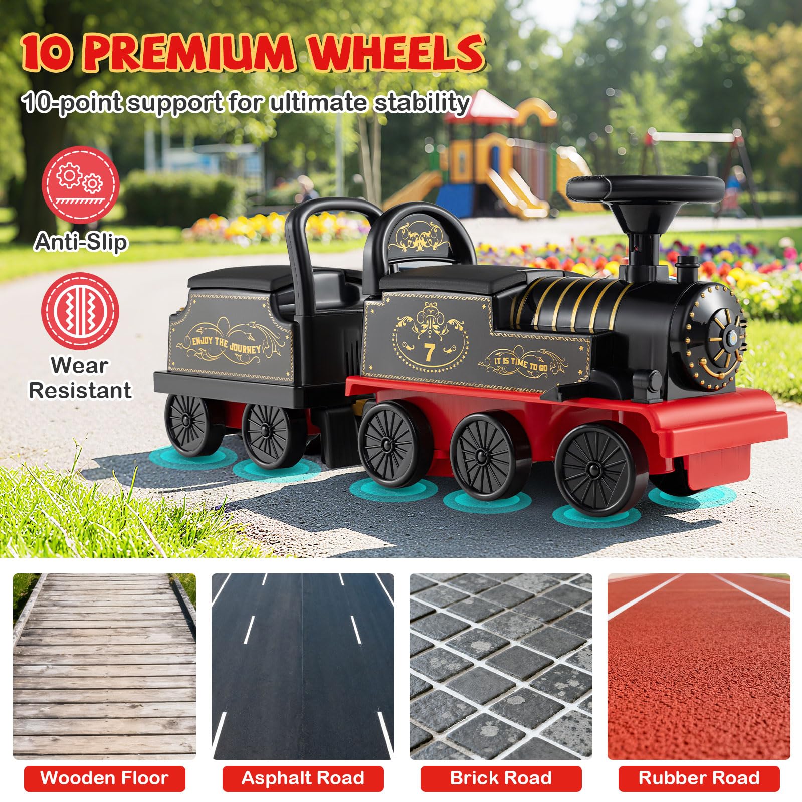 Ride on Train with Carriage, 6V 2-Seater Battery Powered Ride on Toy with Under-Seat Storage - Image 9