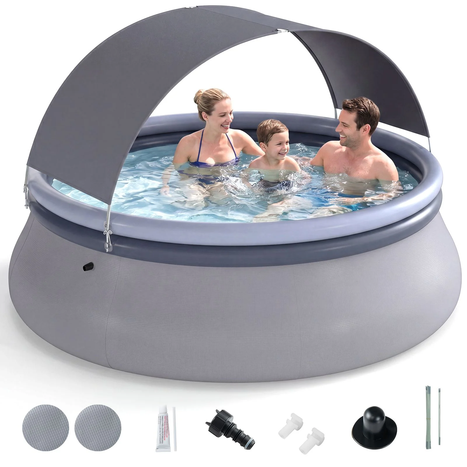 Round Inflatable Outdoor Swimming Pool with Sunshade Canopy