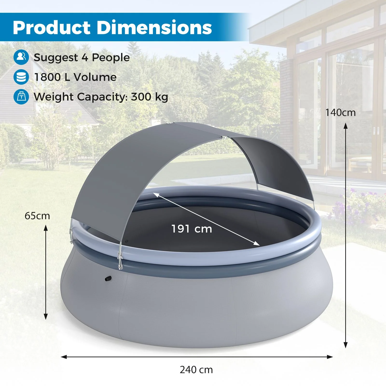 Round Inflatable Outdoor Swimming Pool with Sunshade Canopy - Image 8