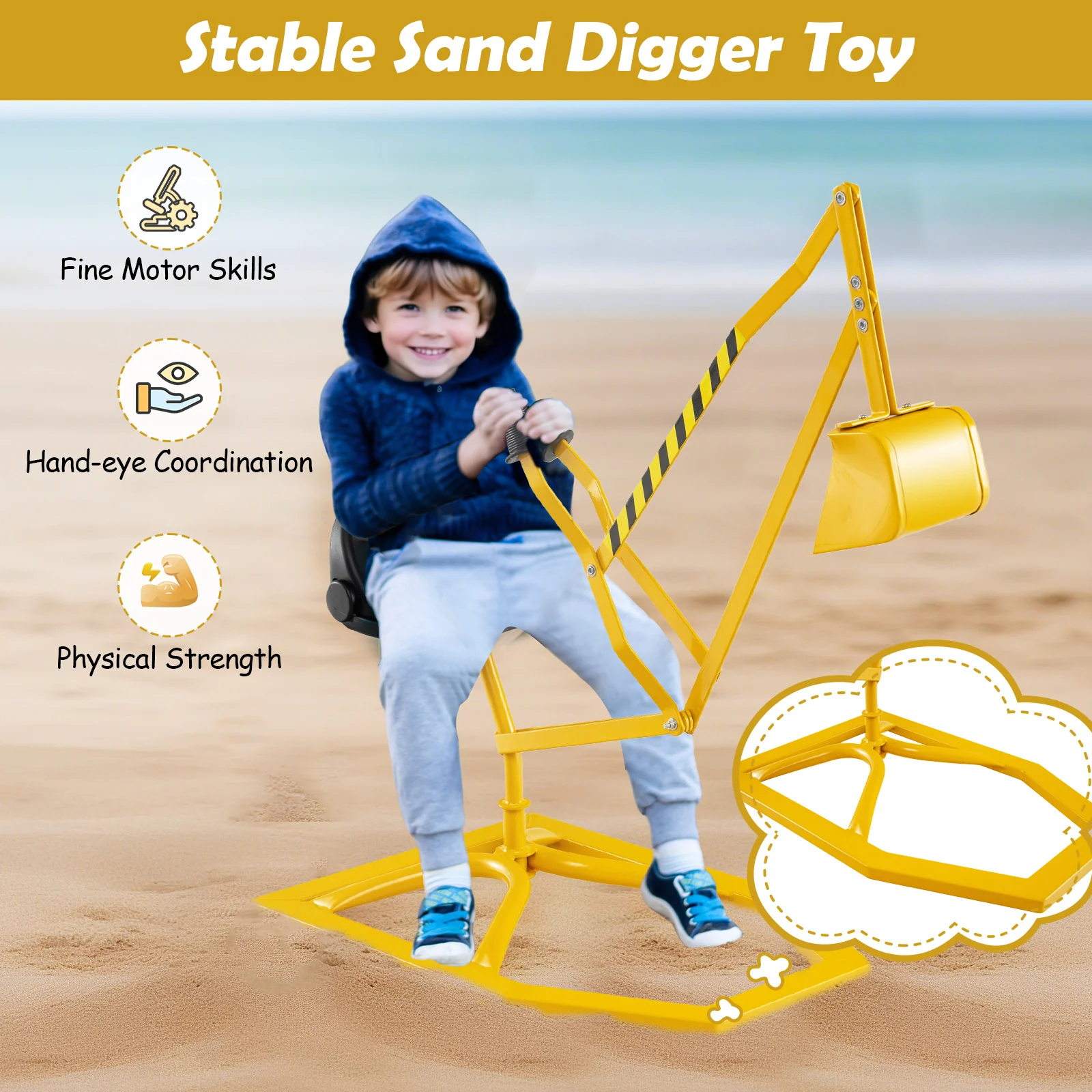 Sand Digger for Kids, Sandbox Toy Digger with 2-Handed Controls & Flexible Shovel - Image 7