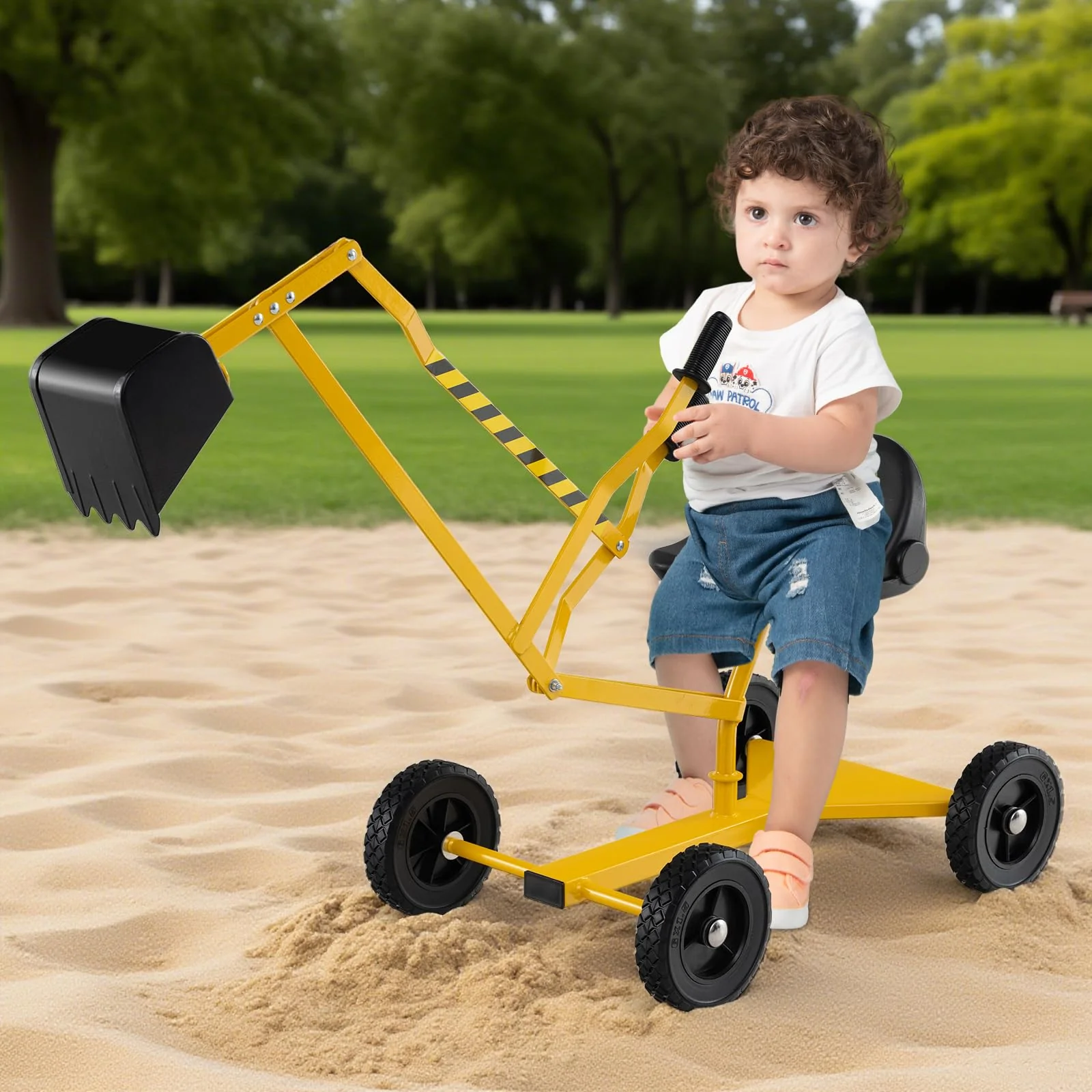 Sandbox Toy Digger w/ 2-Handed Controls & Flexible Shovel, 360° Rotatable Function & Ergonomic Backrest - Image 2
