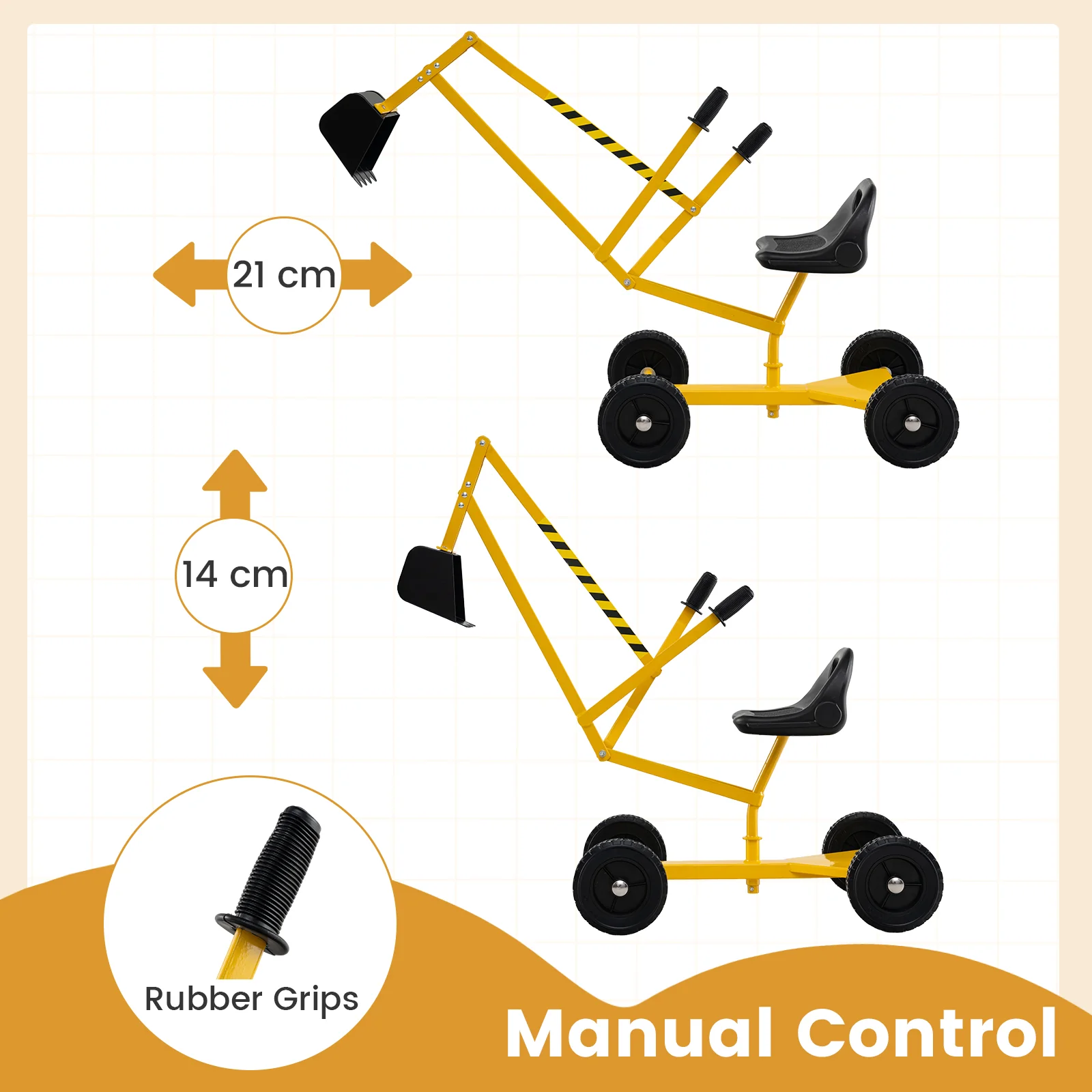 Sandbox Toy Digger w/ 2-Handed Controls & Flexible Shovel, 360° Rotatable Function & Ergonomic Backrest - Image 3